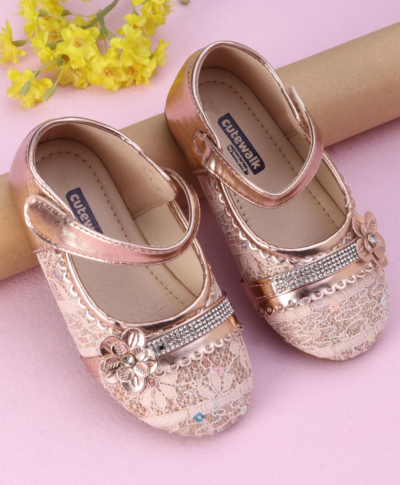 Cute Walk by Babyhug Ballerinas Floral & Stones Applique - Pink-picture-19