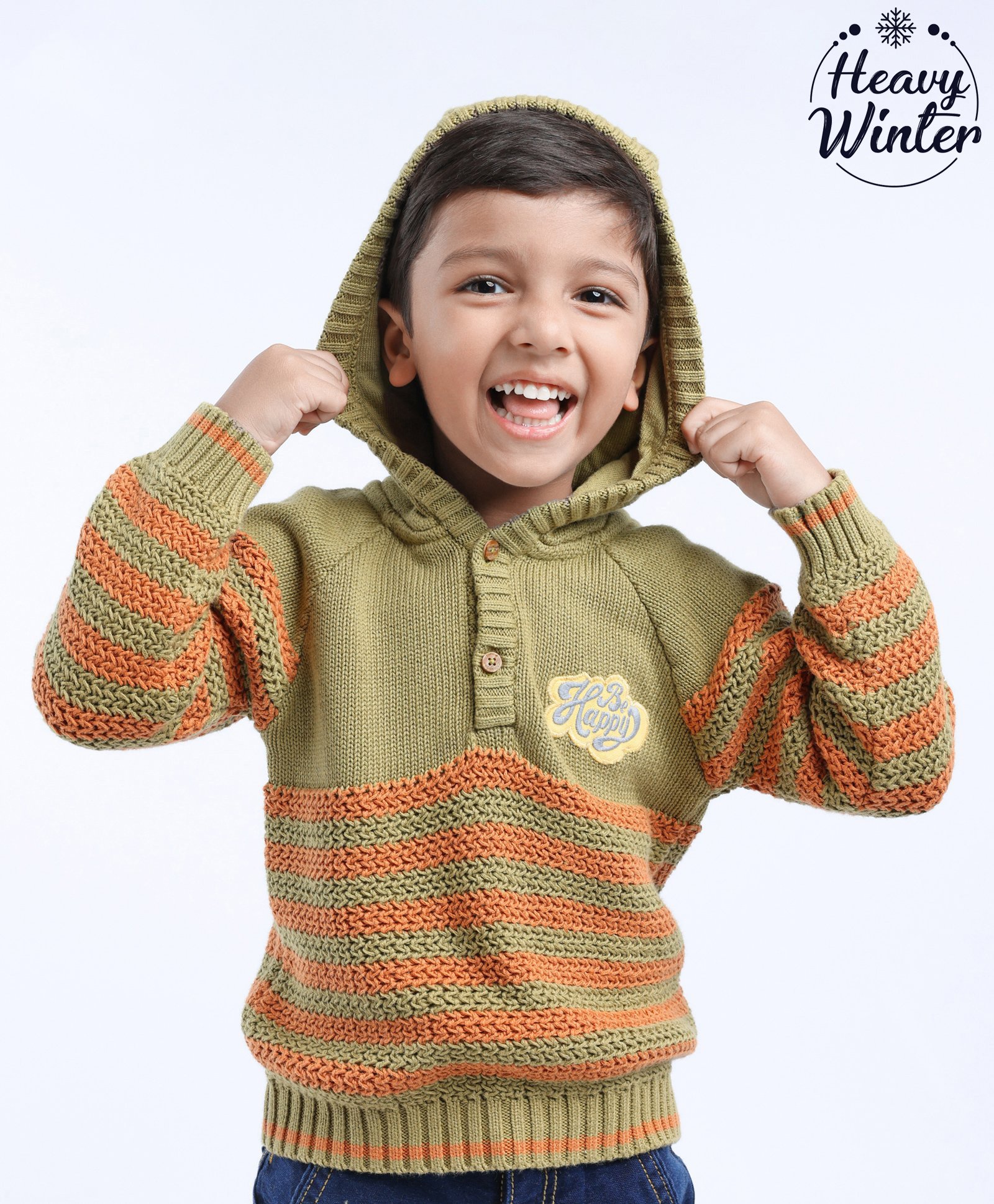 Babyoye Eco-Conscious 100% Cotton Full Sleeves Hooded Sweater Stripes - Green-image-15