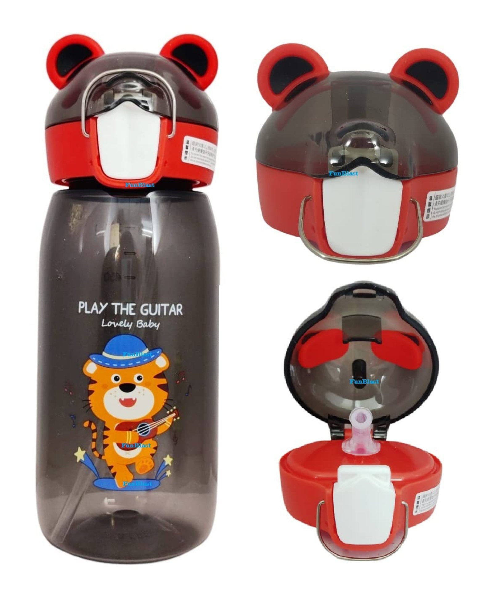 FunBlast Water Bottle with Straw for kids  550ML (Black Color)-image-16