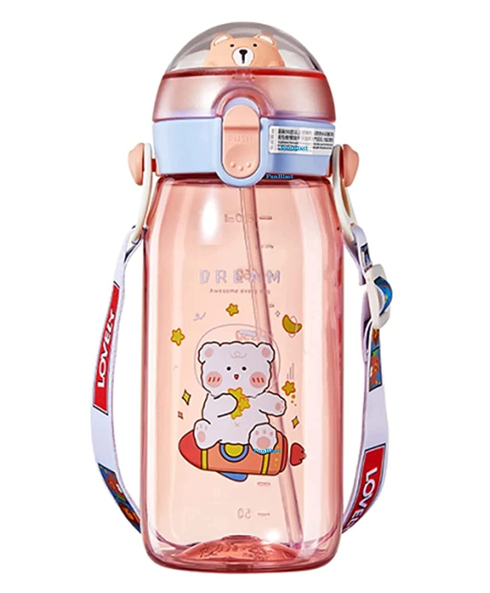 FunBlast Water Bottle with Straw Pink - 550 ml-image-41