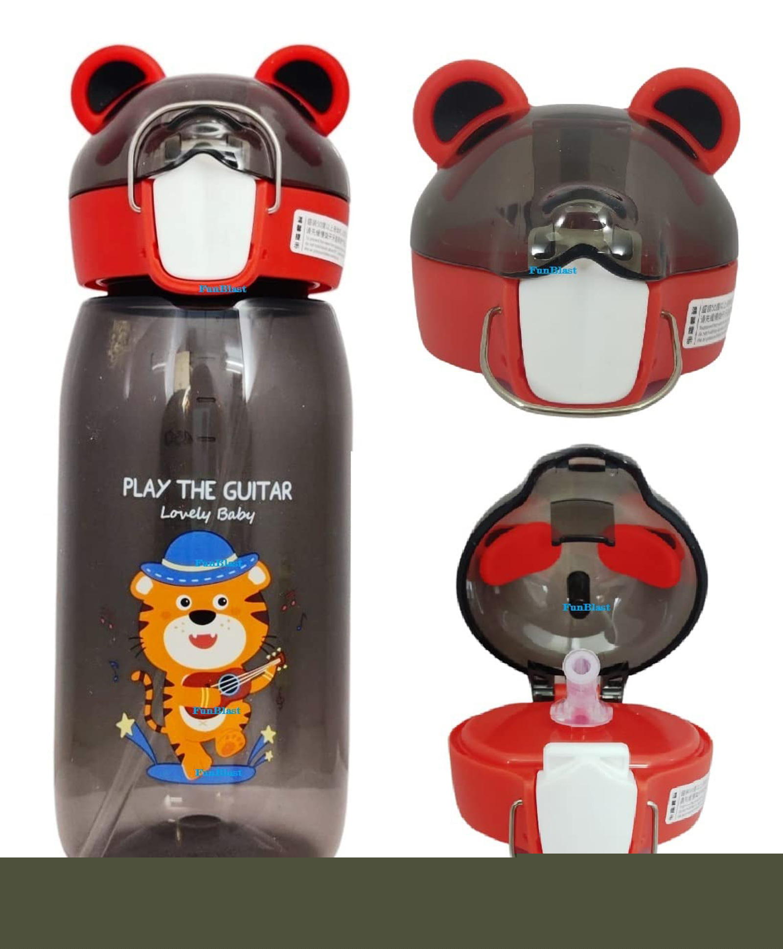 FunBlast Water Bottle with Straw Black - 400 ml-image-11