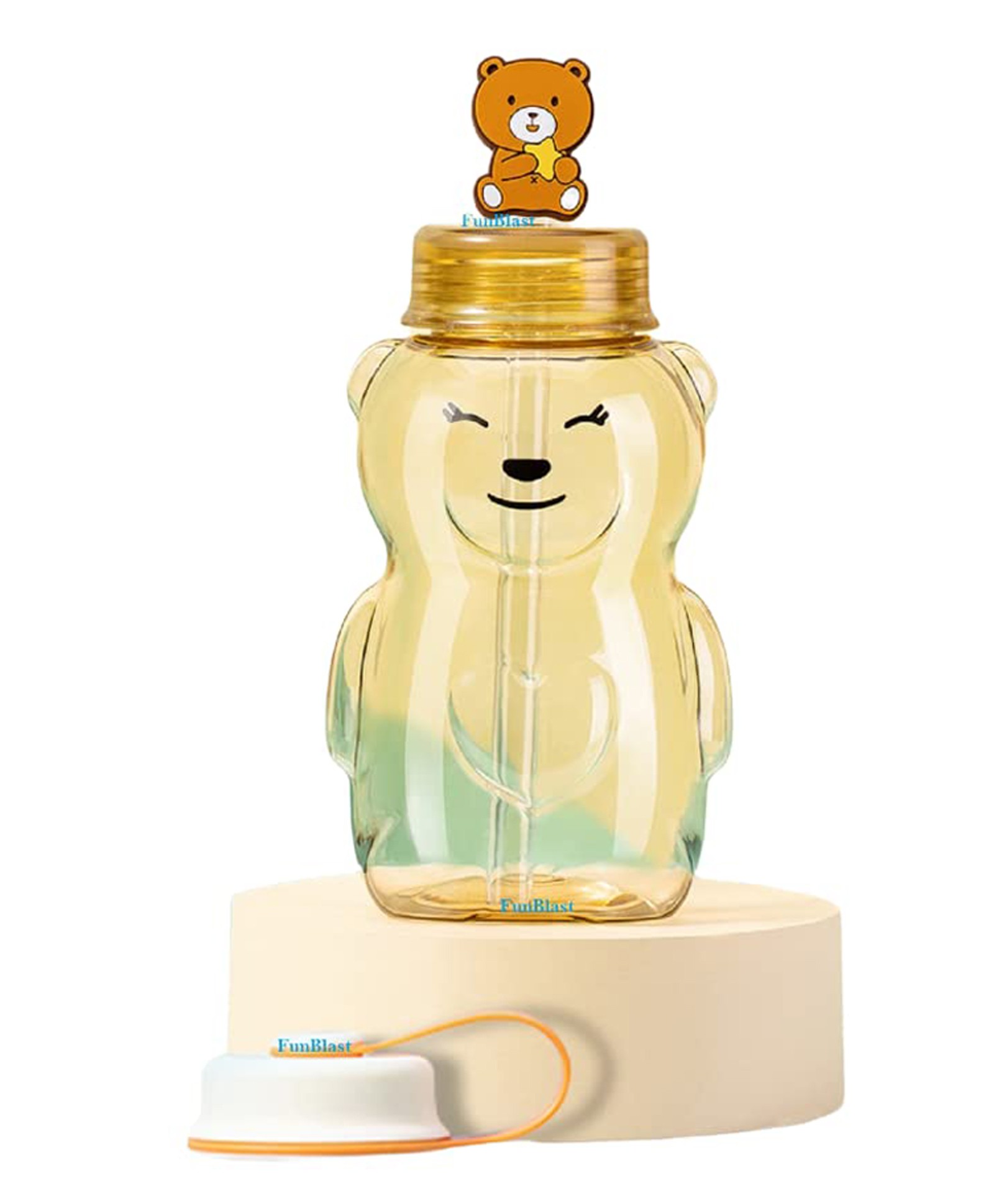 FunBlast Teddy Shaped Water Bottle with Straw Brown - 430 ml-picture-11