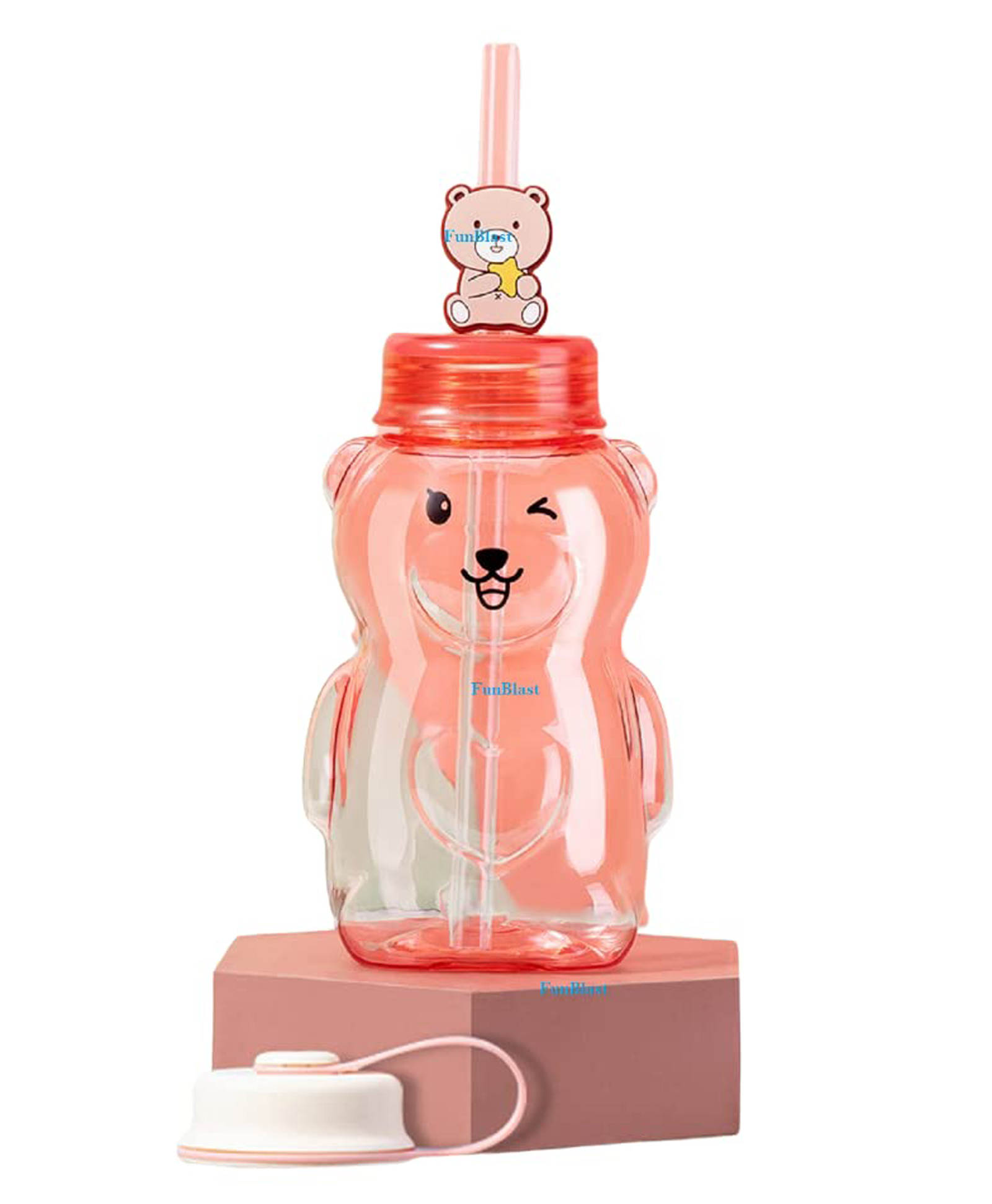 FunBlast Teddy Shaped Water Bottle with Straw Pink - 430 ml-picture-24