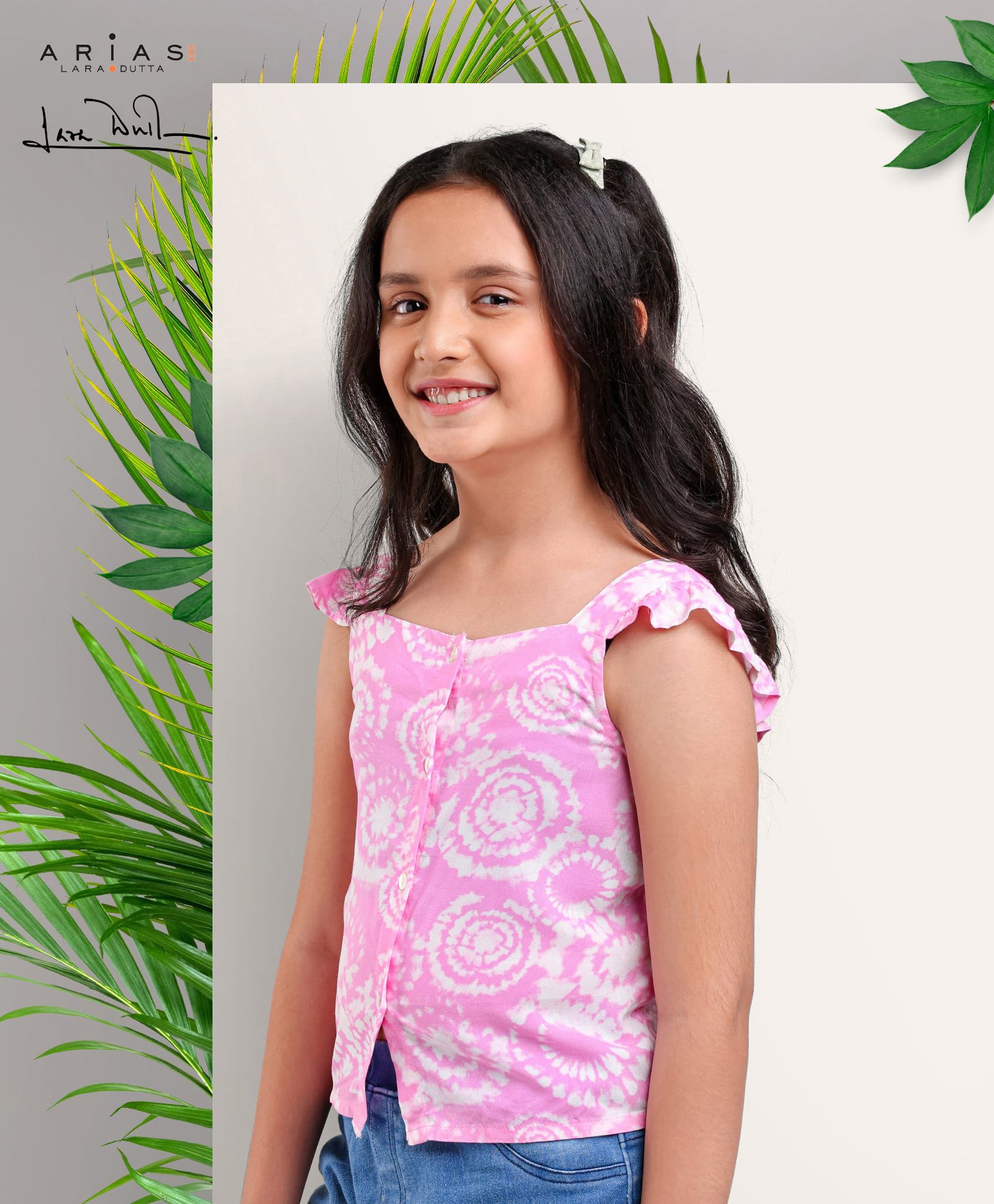Arias Rayon Top with Back Smocking and Tiedye Print - Pink-image-47