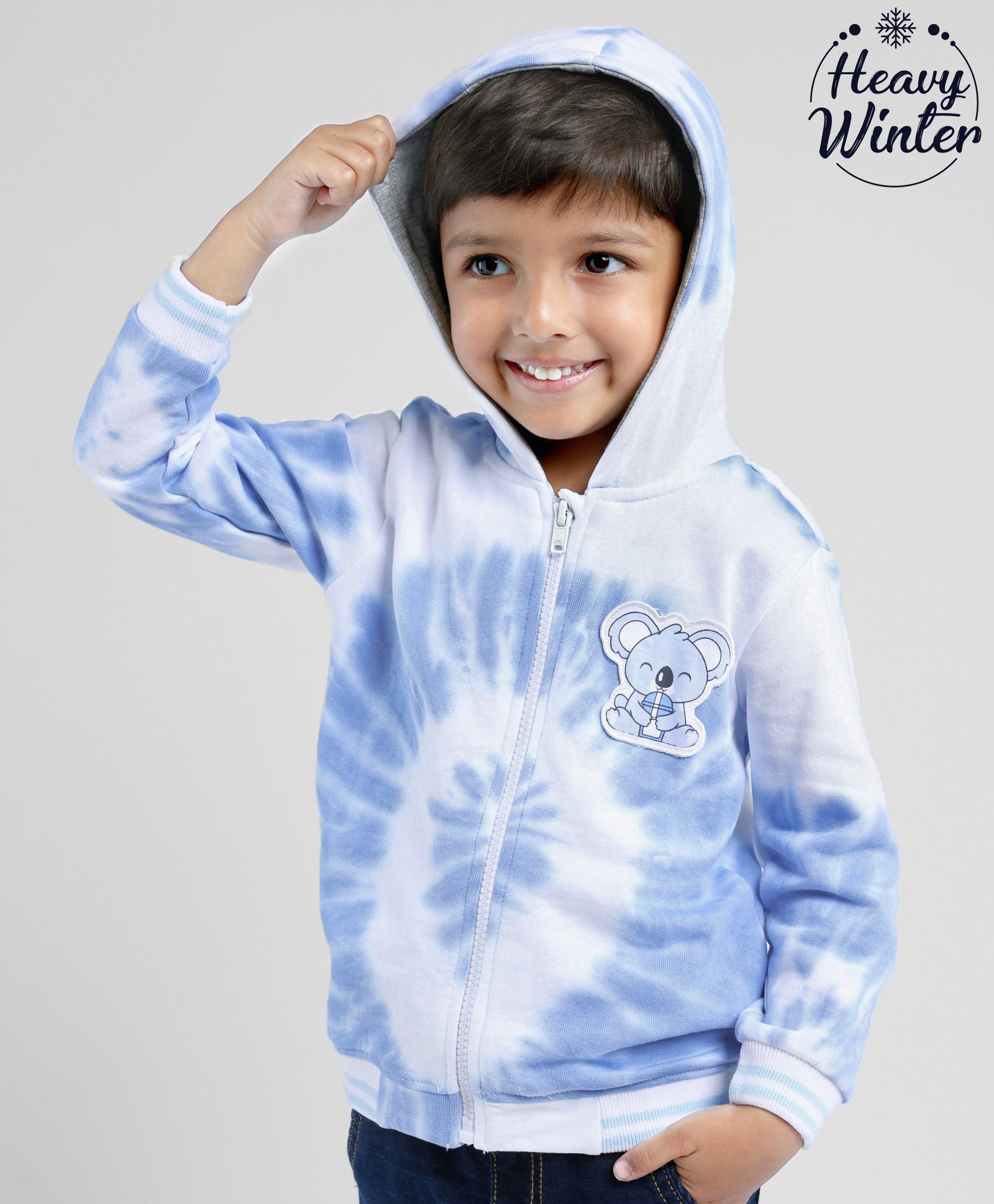 Babyoye Eco-conscious 100% Cotton Brushed Fleece Full Sleeves Hooded Sweatshirt - Blue-picture-19