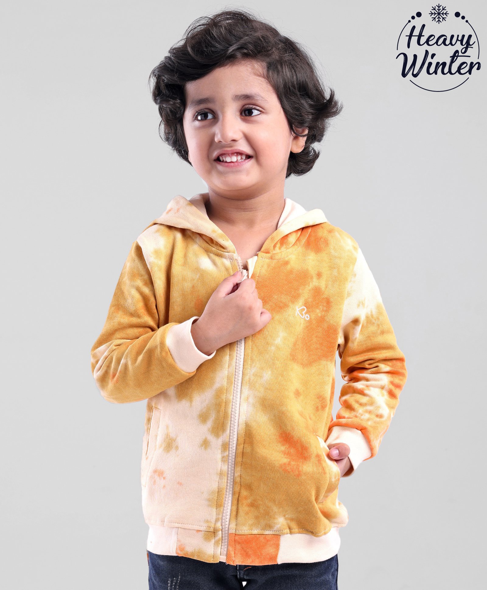 Babyoye Eco-conscious 100% Cotton Brushed Fleece Full Sleeves Tie and Dye Hooded Sweatshirt - Yellow-image-41