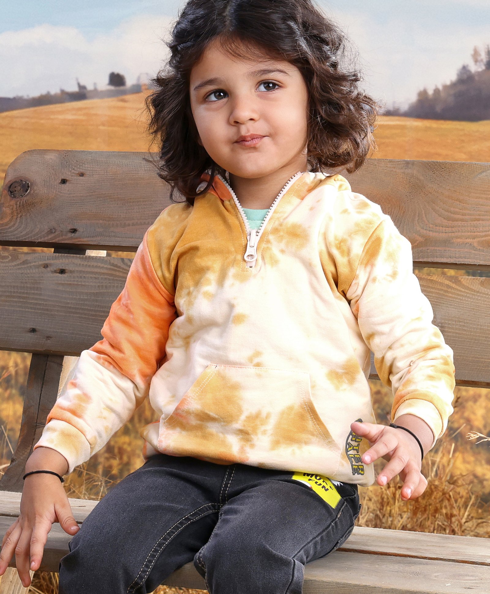 Babyoye Eco-conscious 100% Cotton Reversible Full Sleeves Hooded Sweatshirt - Grey Yellow-image-0