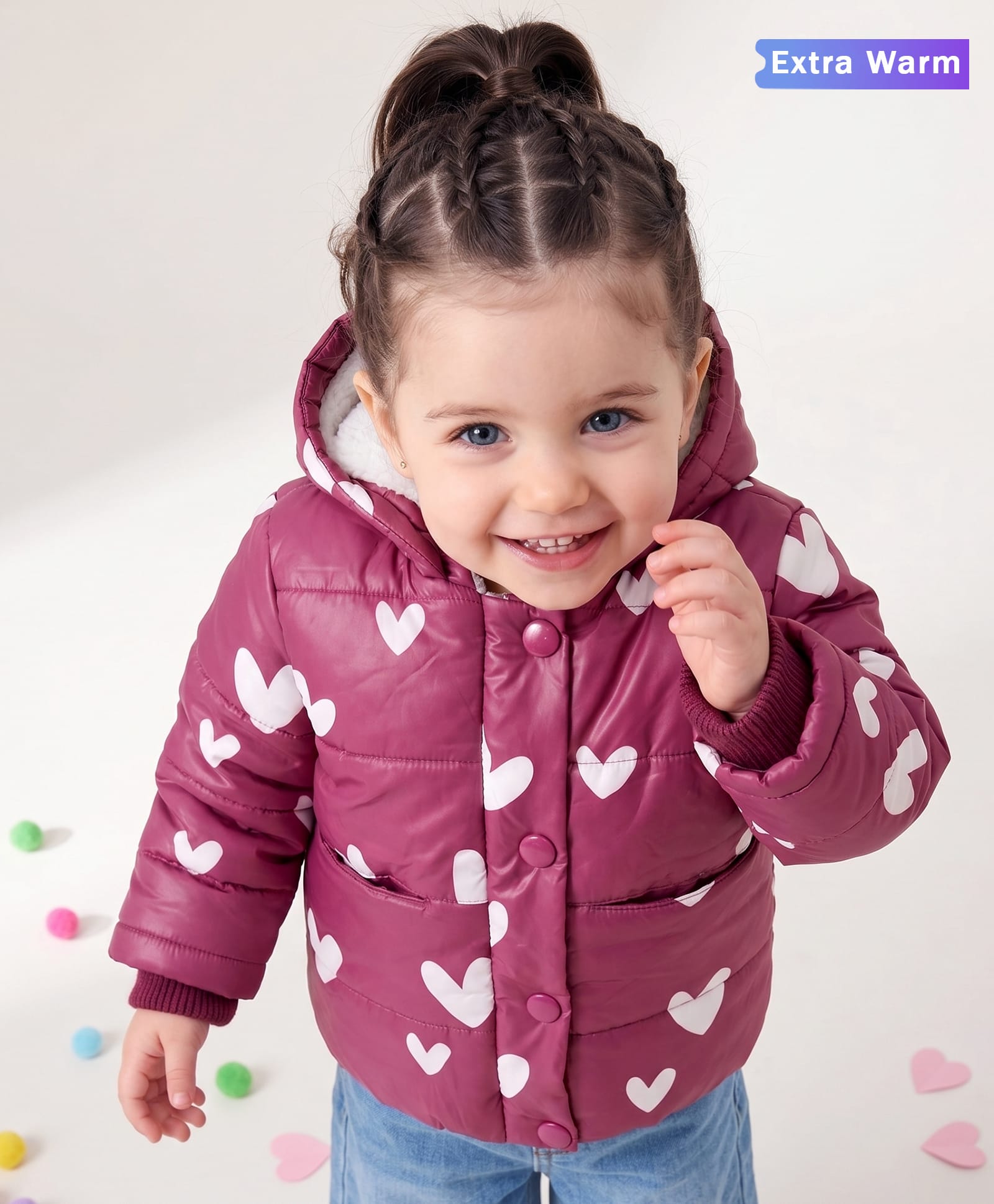 Babyoye Full Sleeves Hoodies Heart Print - Pink-image-33