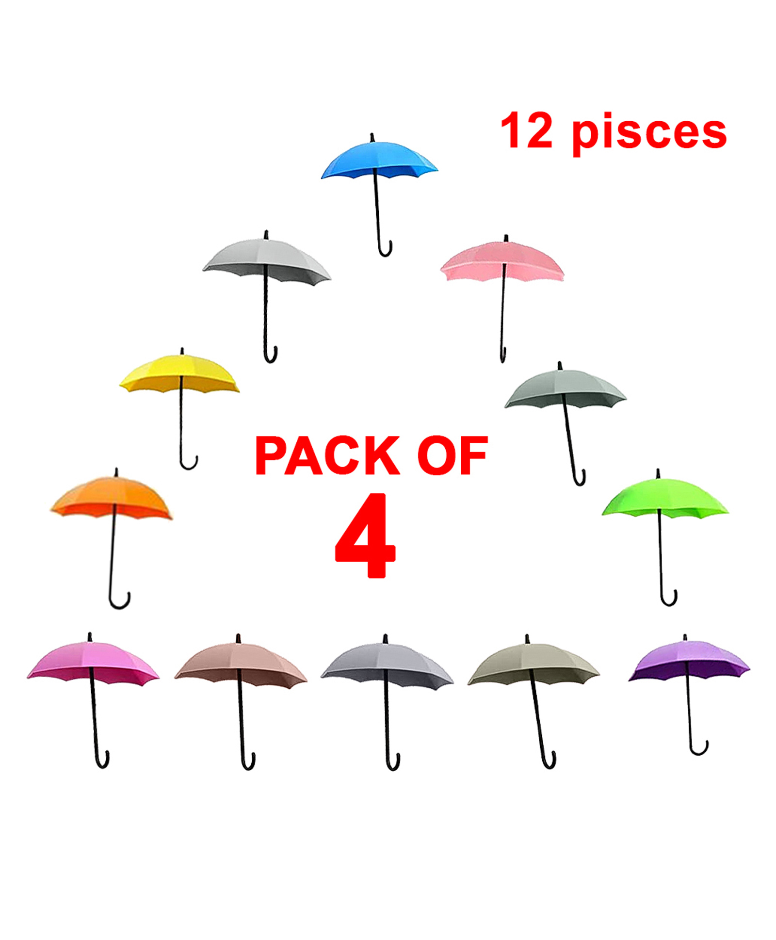 SYGA Umbrella Wall Hooks Set Colourful Sticky Wall Key Hanging Holder Pack of 12 (Colour may vary)-image-37