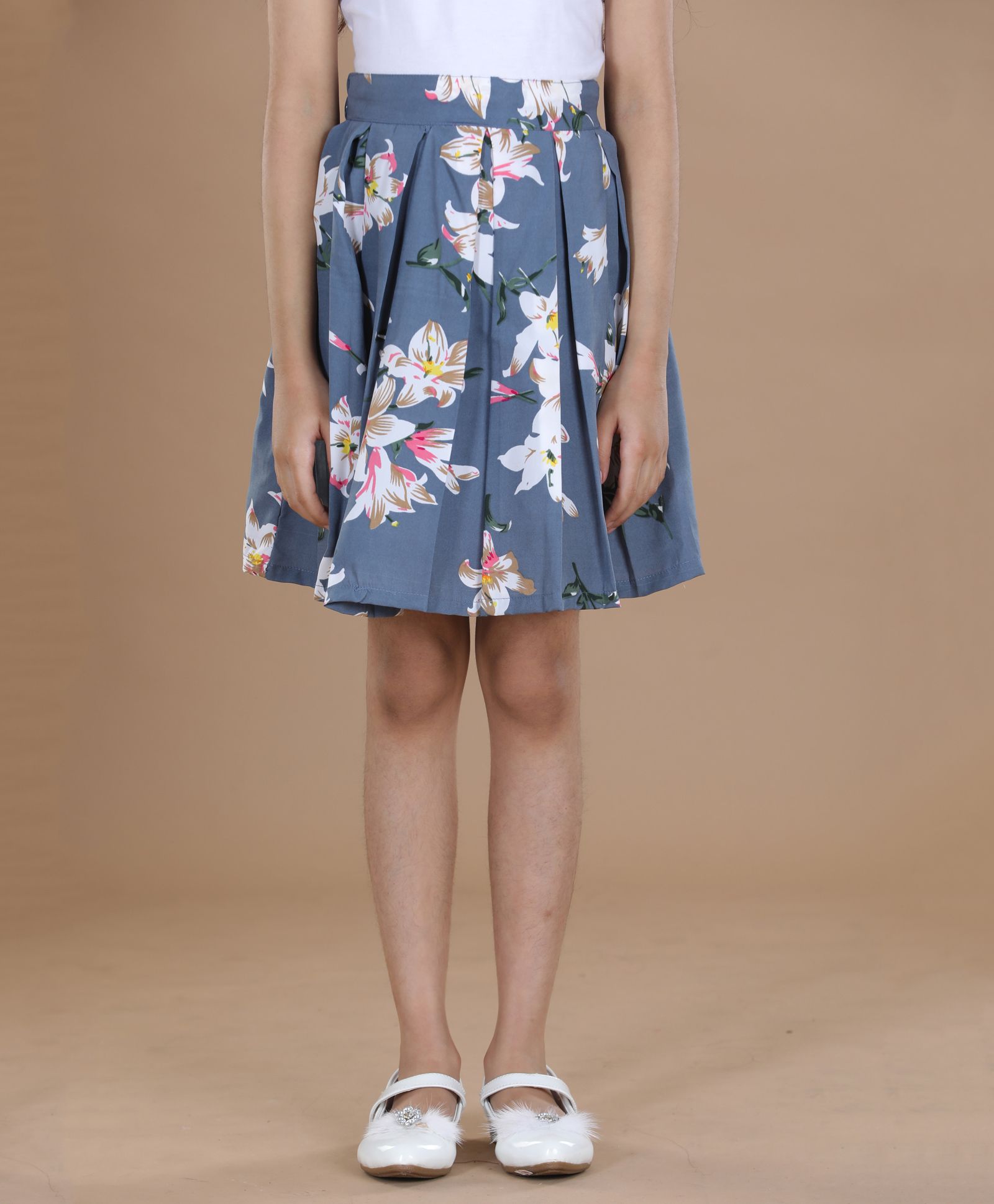 Cutiekins Floral Printed Box Pleats Skirt - Blue-picture-20