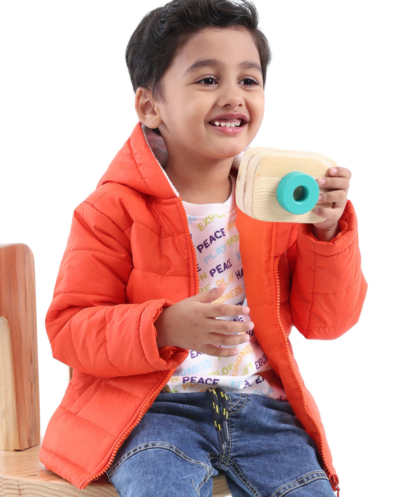 Babyhug Full Sleeves Quilted Hooded Jacket Solid- Orange-image-2