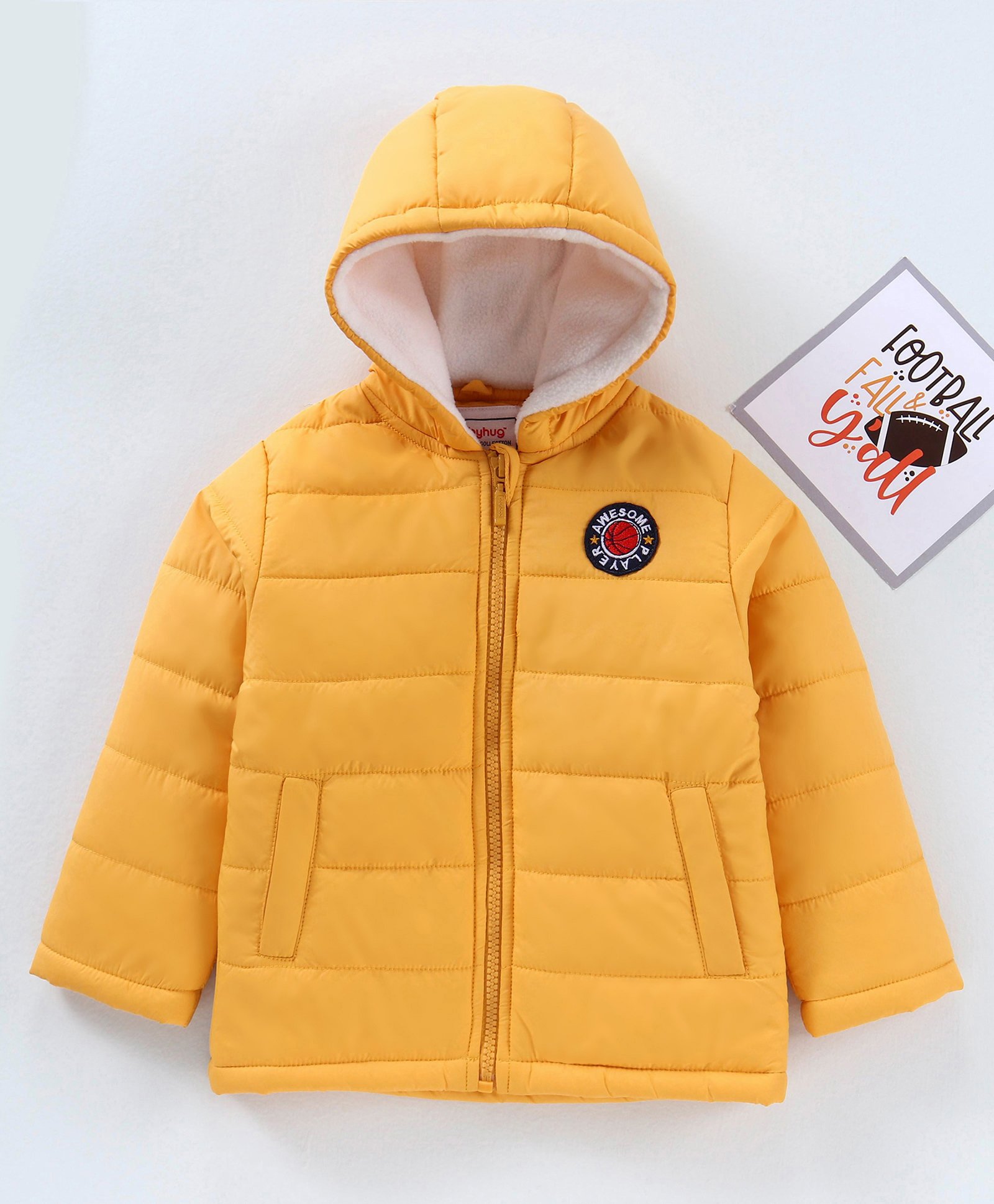 Babyhug Polyester Woven Full Sleeves Winter Jacket Solid - Yellow-image-26