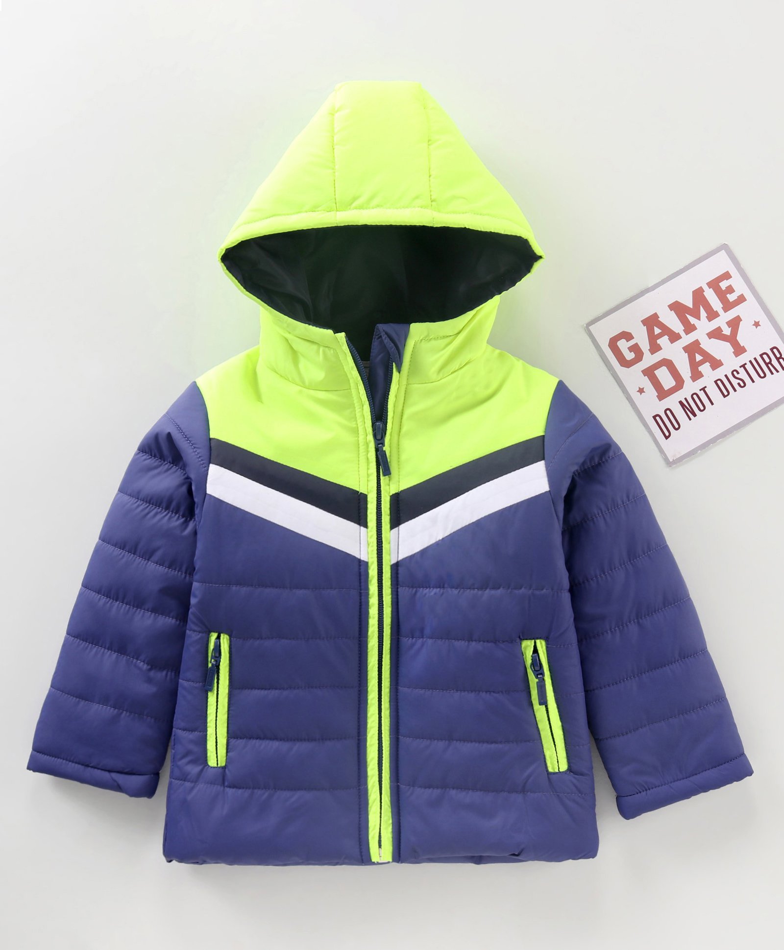 Babyhug Full Sleeves Hooded Fashion Color Block Winter Jacket - Light Green Blue-image-9