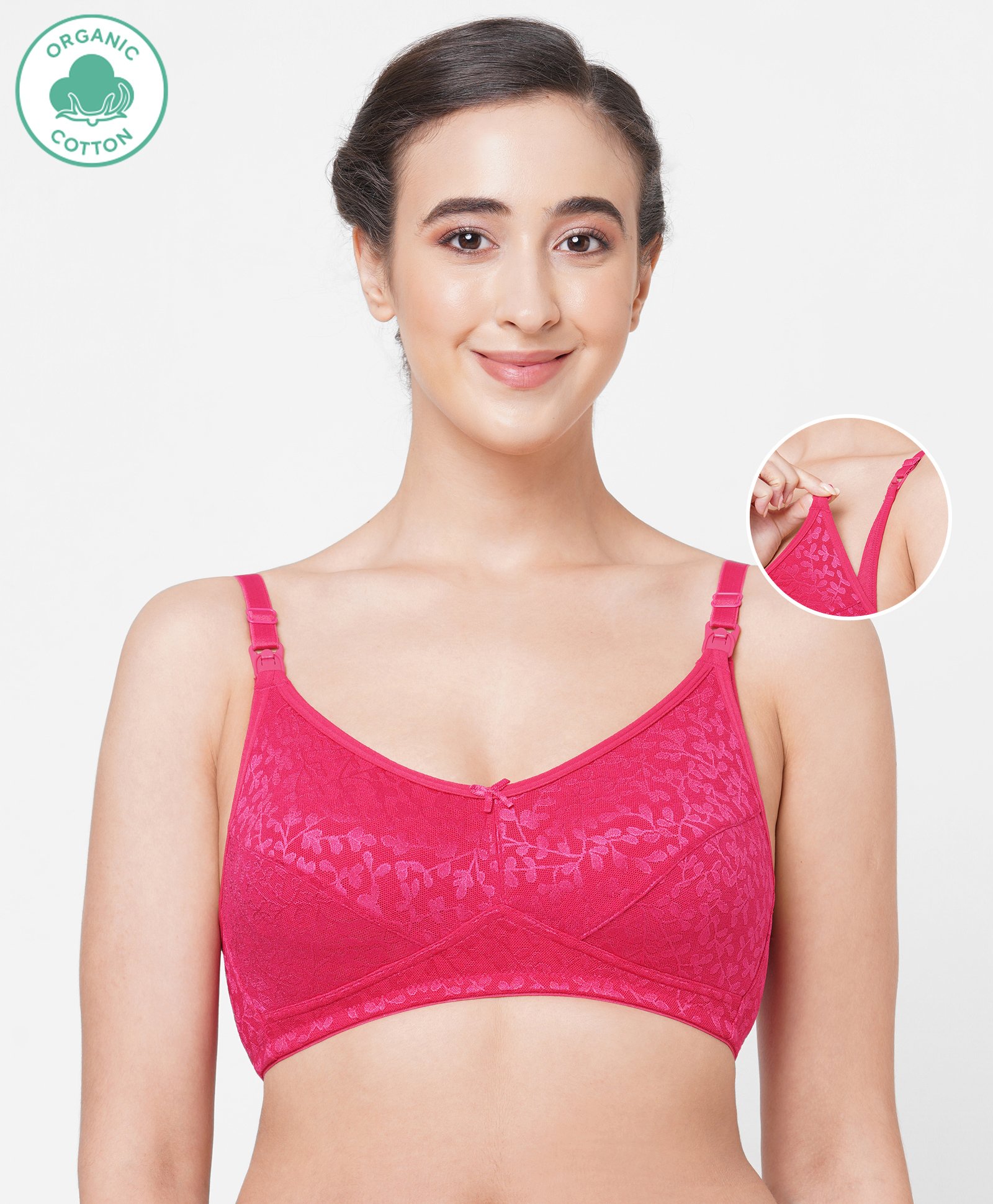ECOMAMA Organic Cotton & BambooAntimicrobial Non-Padded Nursing Bra Floral Pattern - Pink-picture-22