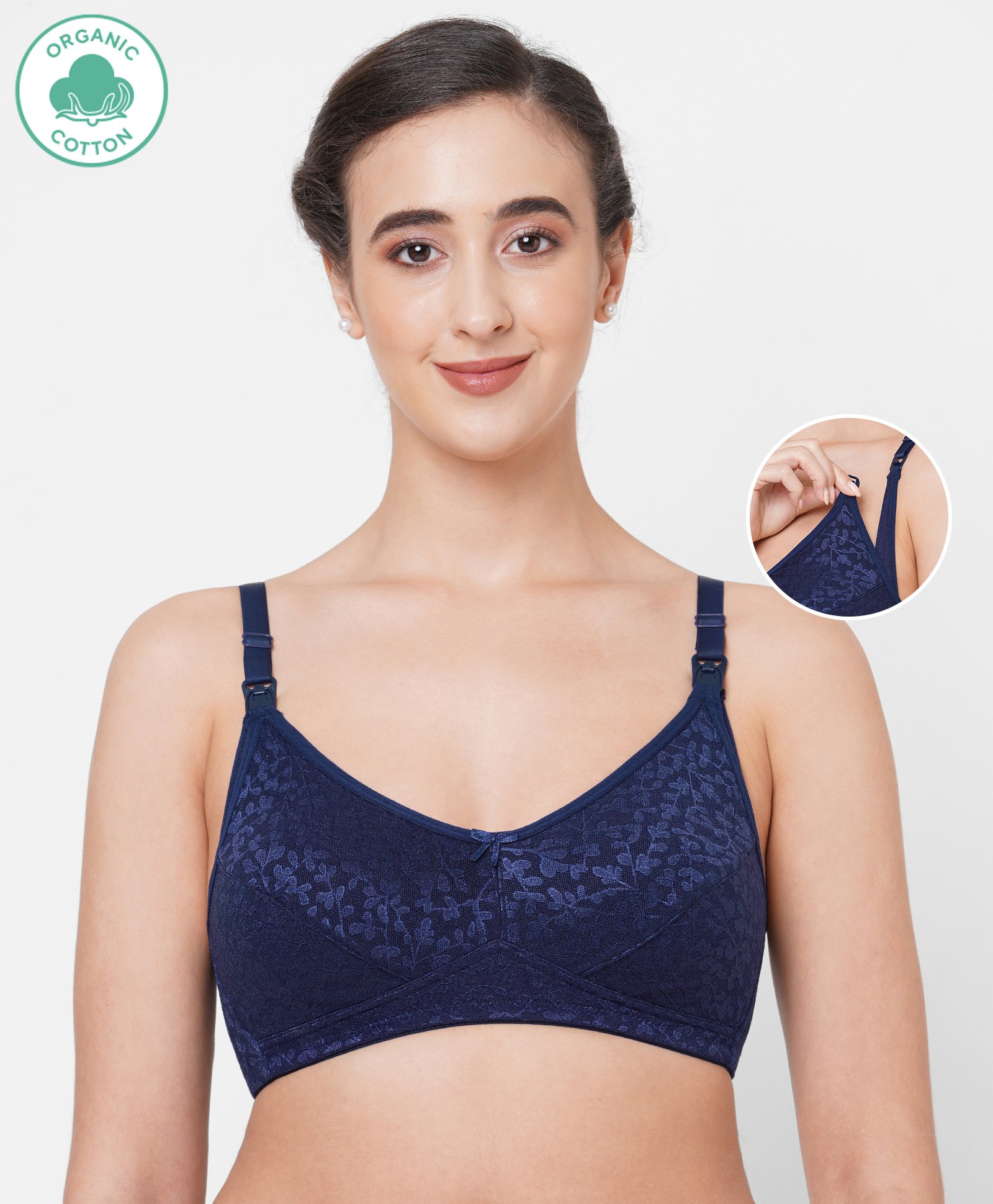 ECOMAMA Organic Cotton & Bamboo Antimicrobial Non-Padded Nursing Bra Floral Pattern - Blue-picture-13