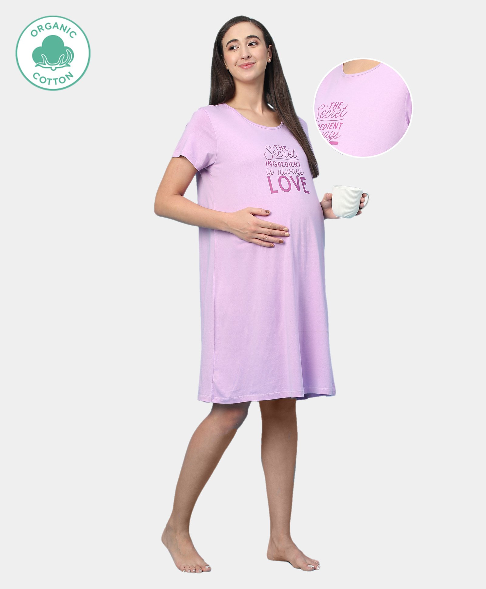 ECOMAMA Half Sleeves Organic Cotton & Bamboo Antimicrobial Lounge Tee Text Print - Pink-picture-29