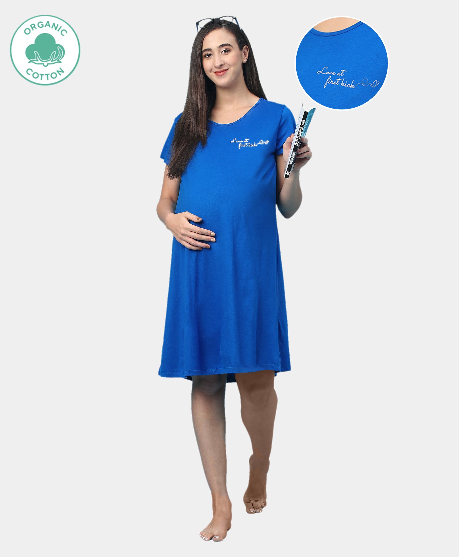 ECOMAMA Half Sleeves Organic Cotton & Bamboo Antimicrobial Lounge Tee Text Print - Blue-picture-28