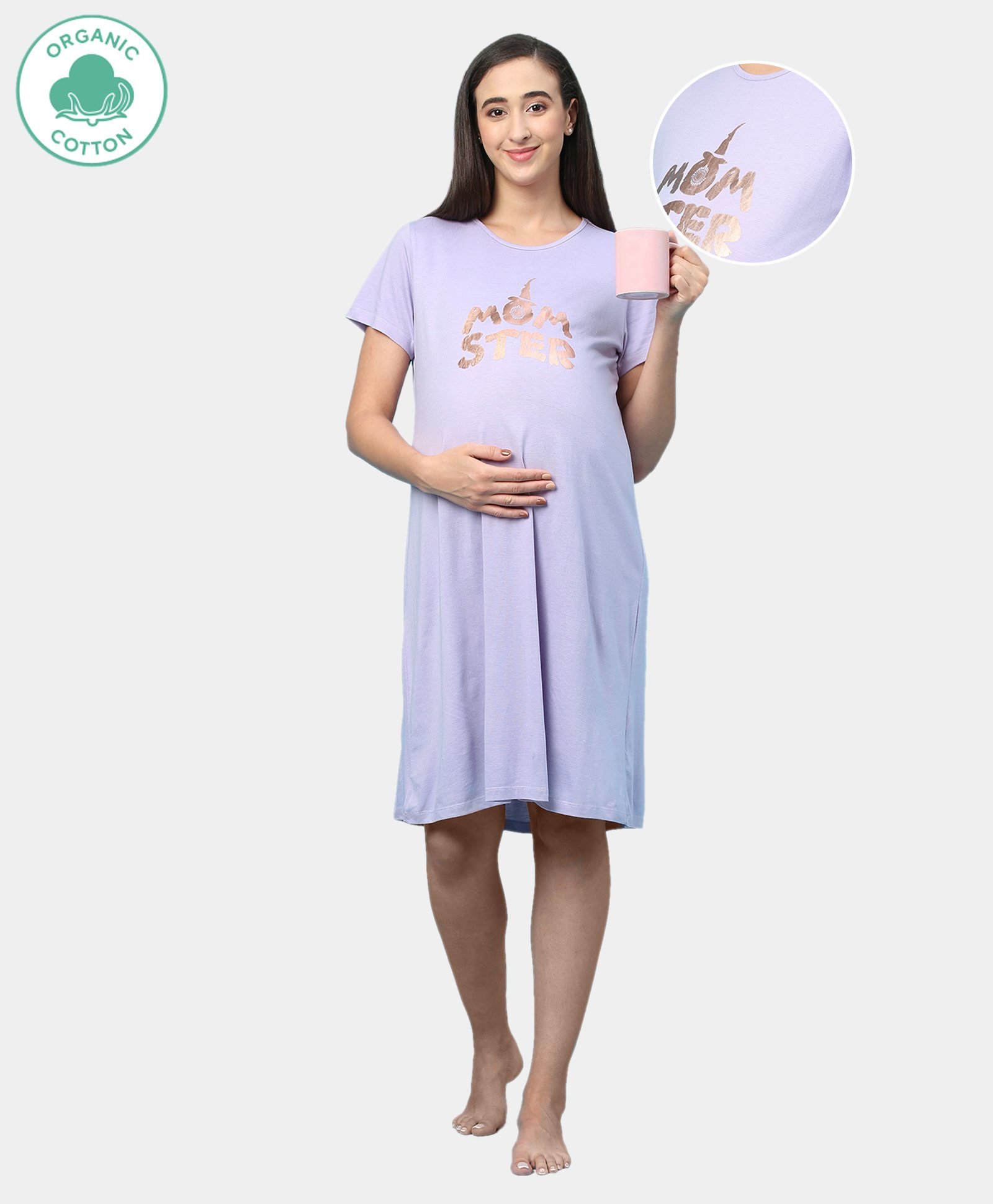ECOMAMA Half Sleeves Organic Cotton & Bamboo Antimicrobial Lounge Tee Text Print - Light Purple-picture-5