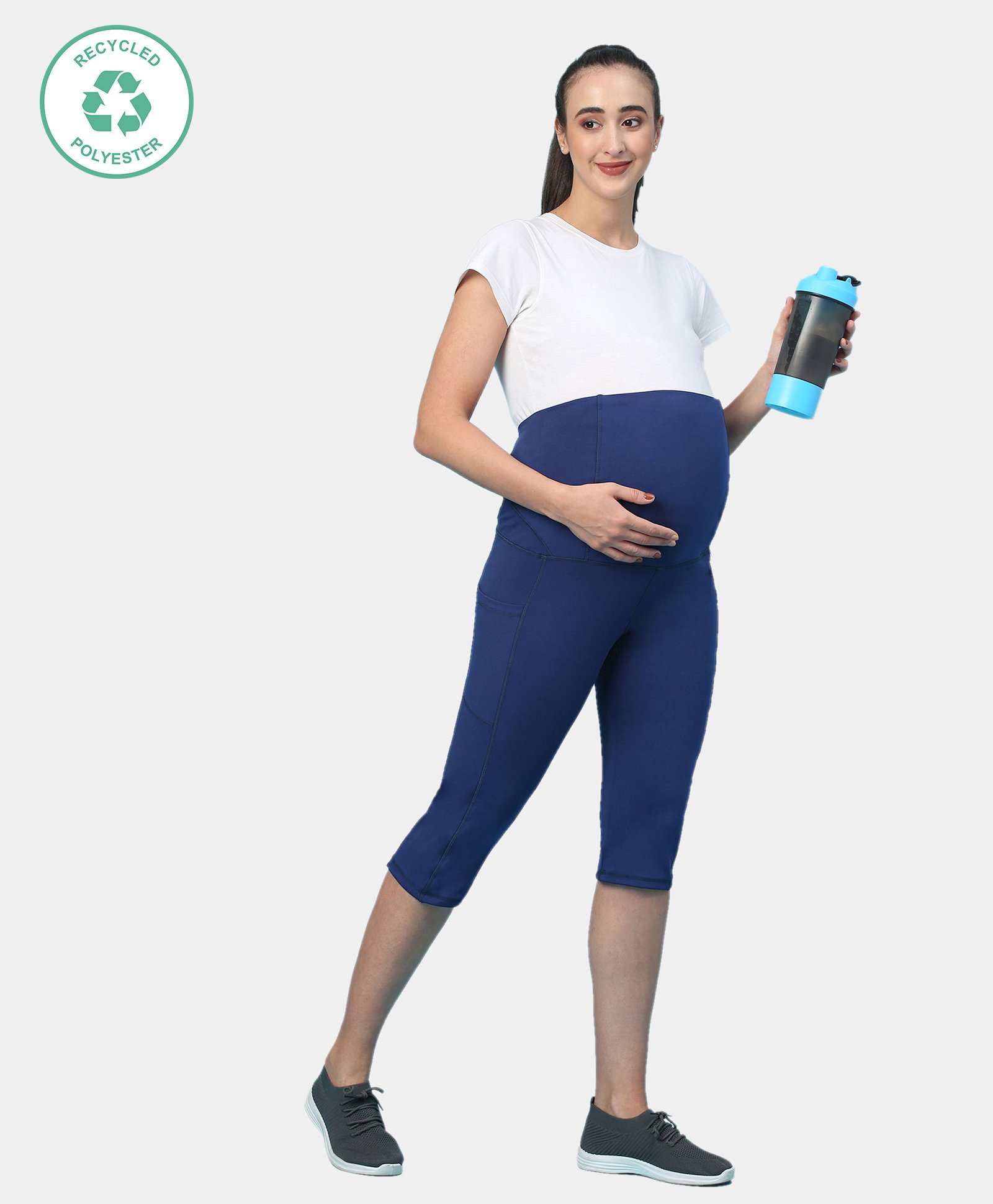 ECOMAMA Recycled Fibre Maternity Capri - Blue-image-9