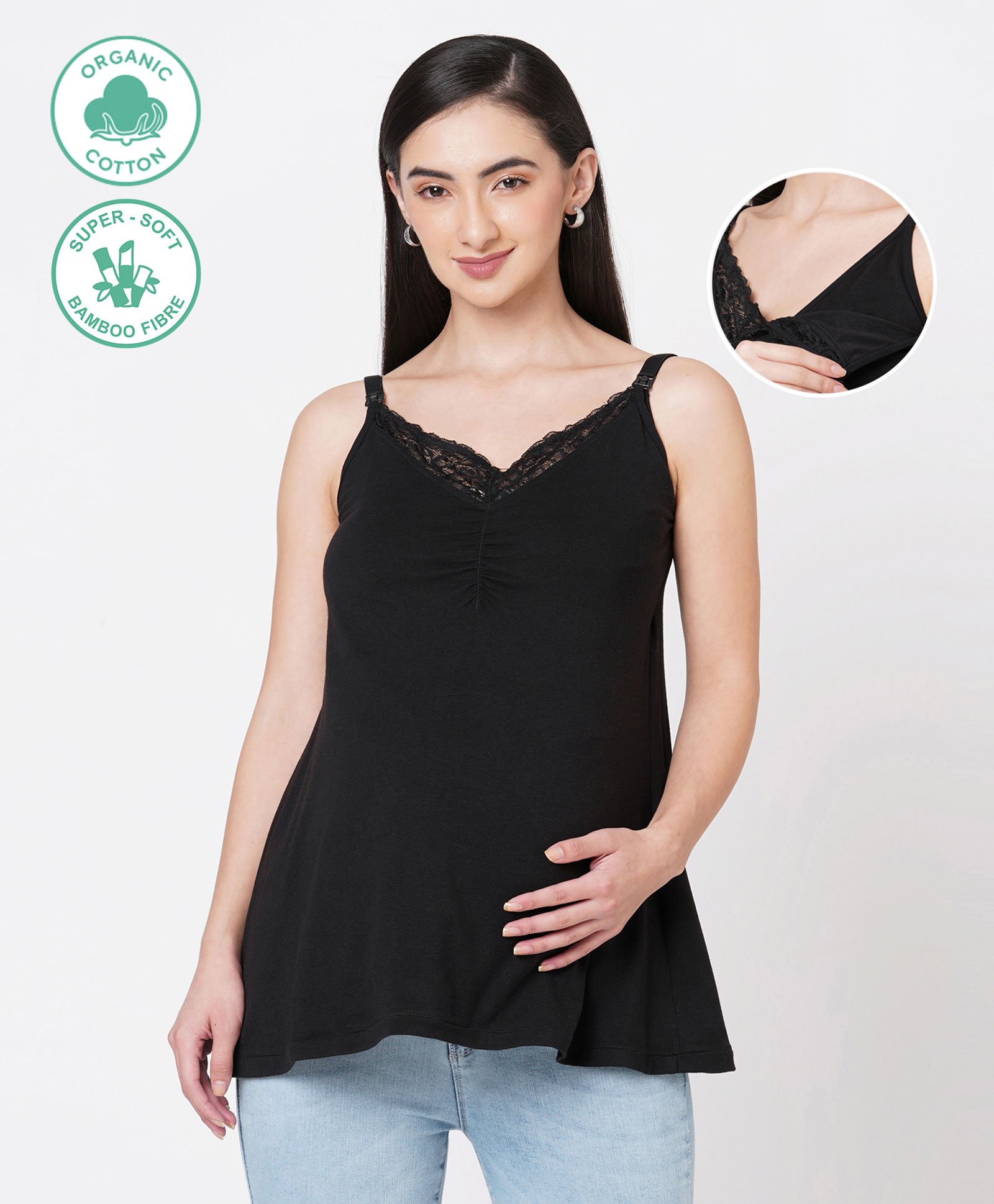 ECOMAMA Organic Cotton Sleeveless Maternity Top Solid - Black-image-4