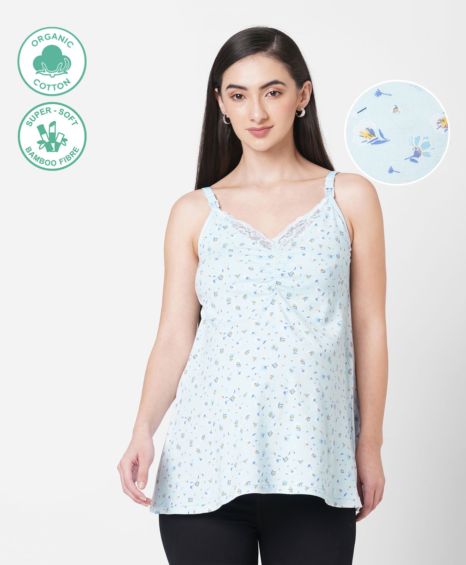 ECOMAMA Organic Cotton Sleeveless Maternity Top Floral Print - Blue-image-41