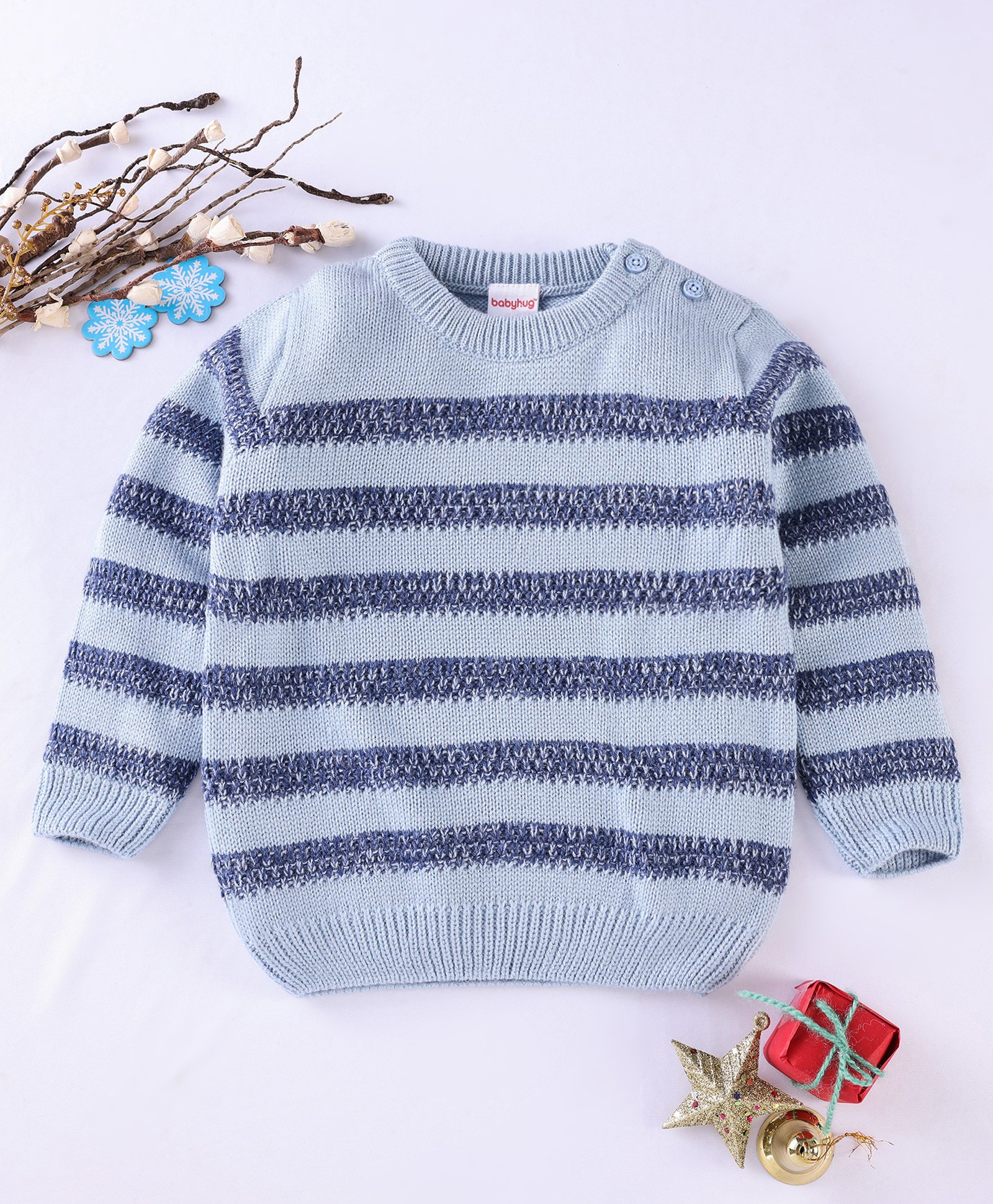 Babyhug Full Sleeves Stripes Pullovers - Light Blue-image-49