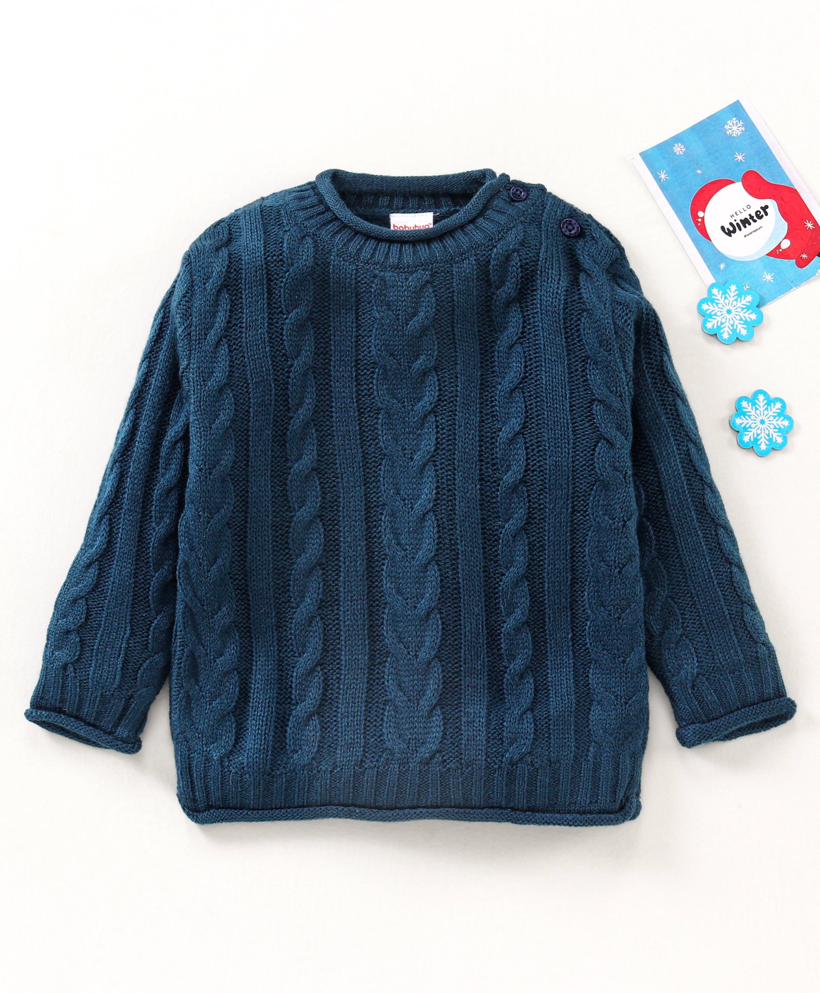 Babyhug Full Sleeves Knit Pullover Cable Knit Sweater - Navy Blue-image-49