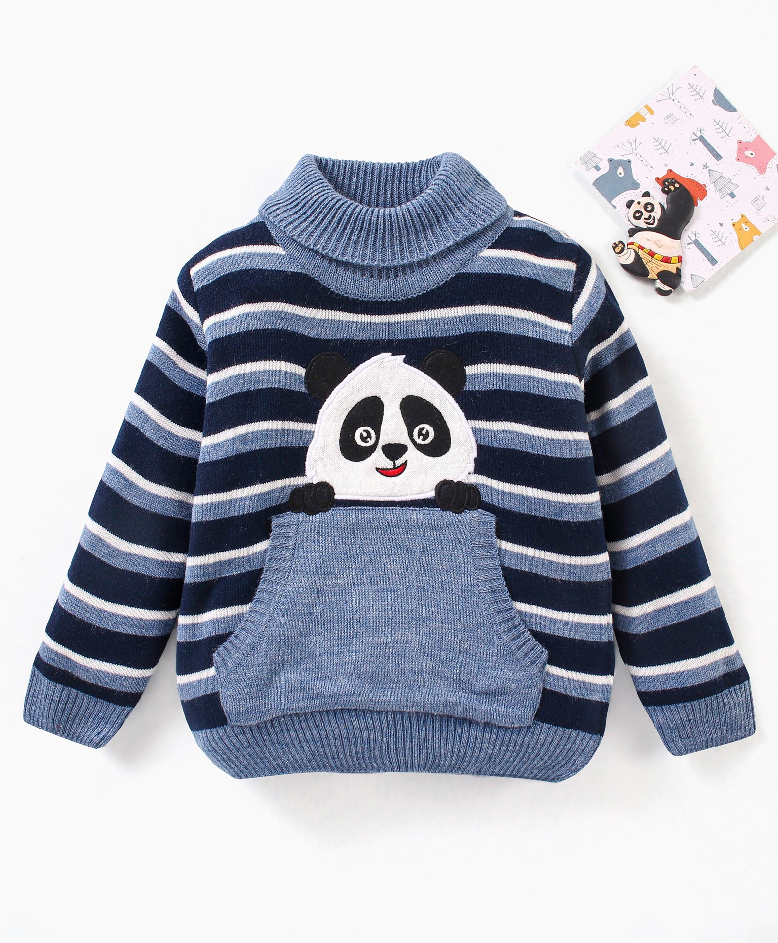 Babyhug Full Sleeves Sweater Stripes Design & Panda Patch- Navy Blue-image-19