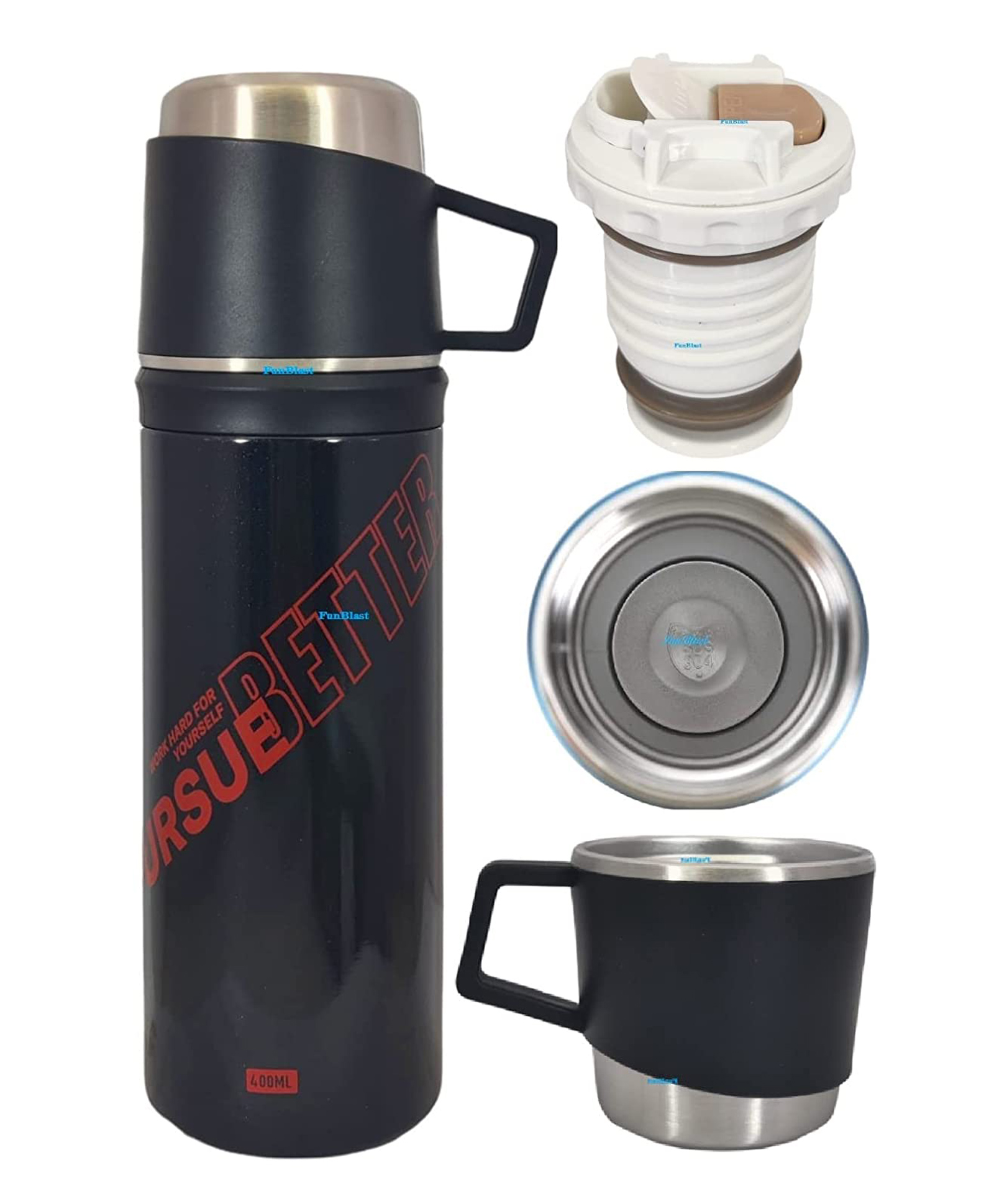 FunBlast Double Wall Vacuum Insulated Stainless Steel Water Bottle Black  400 ML-picture-36