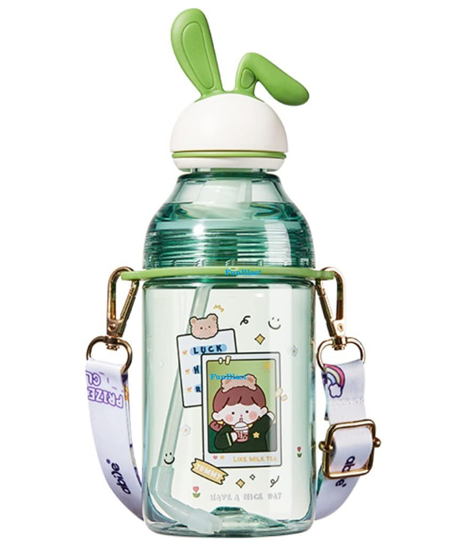 FunBlast Tritan Water Bottle with Straw & Adjustable Strap Green   400 ml-image-23