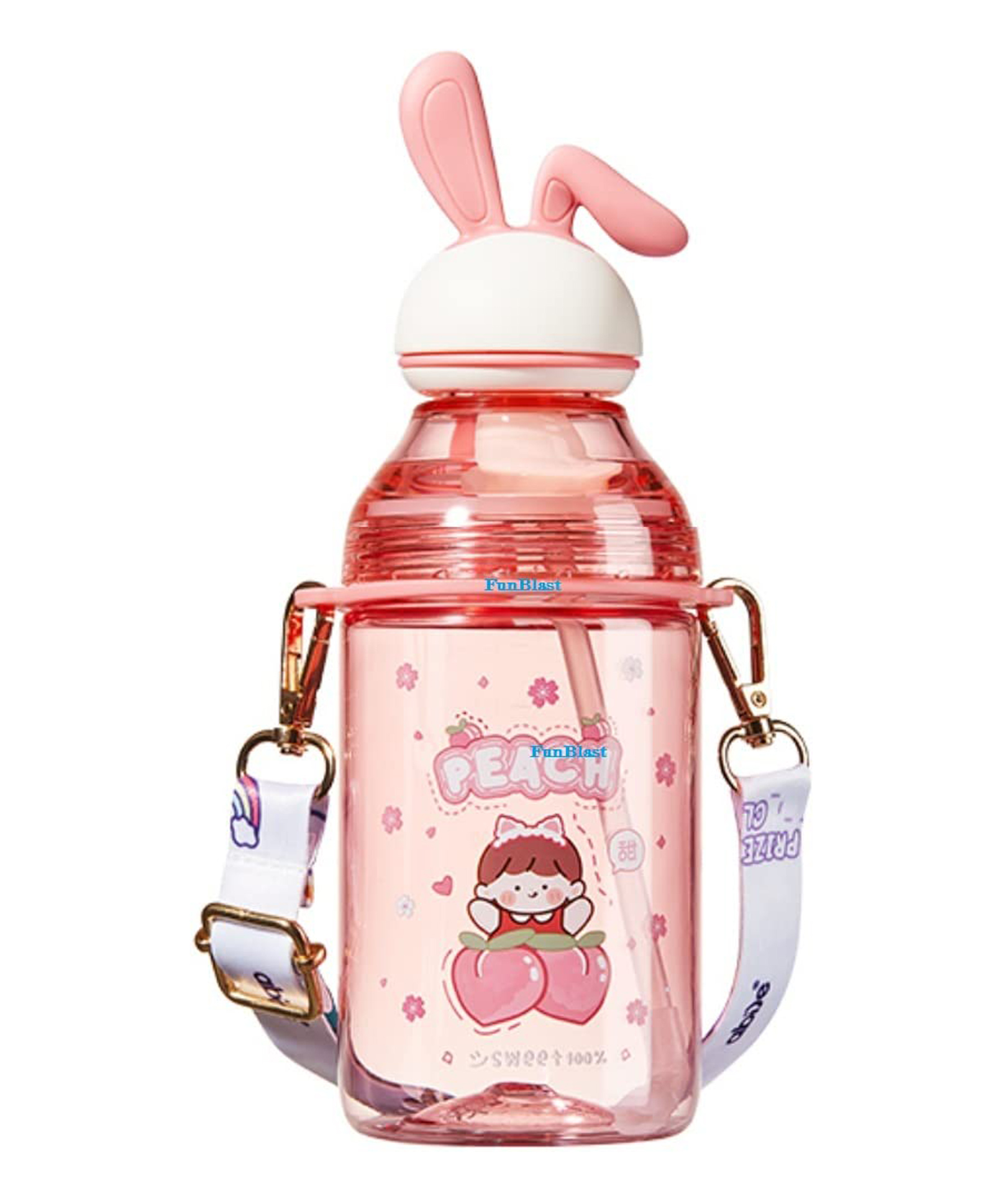FunBlast Tritan Water Bottle with Straw & Adjustable Strap Pink   400 ml-image-39