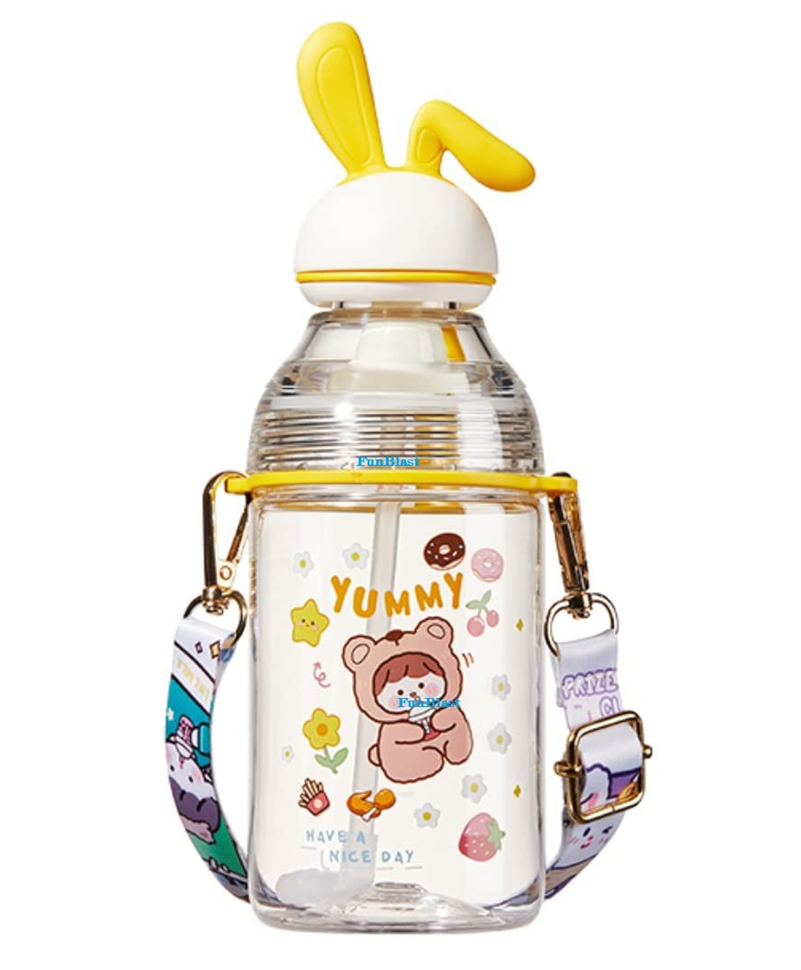 FunBlast Tritan Water Bottle with Straw & Adjustable Strap White  400 ML-image-21