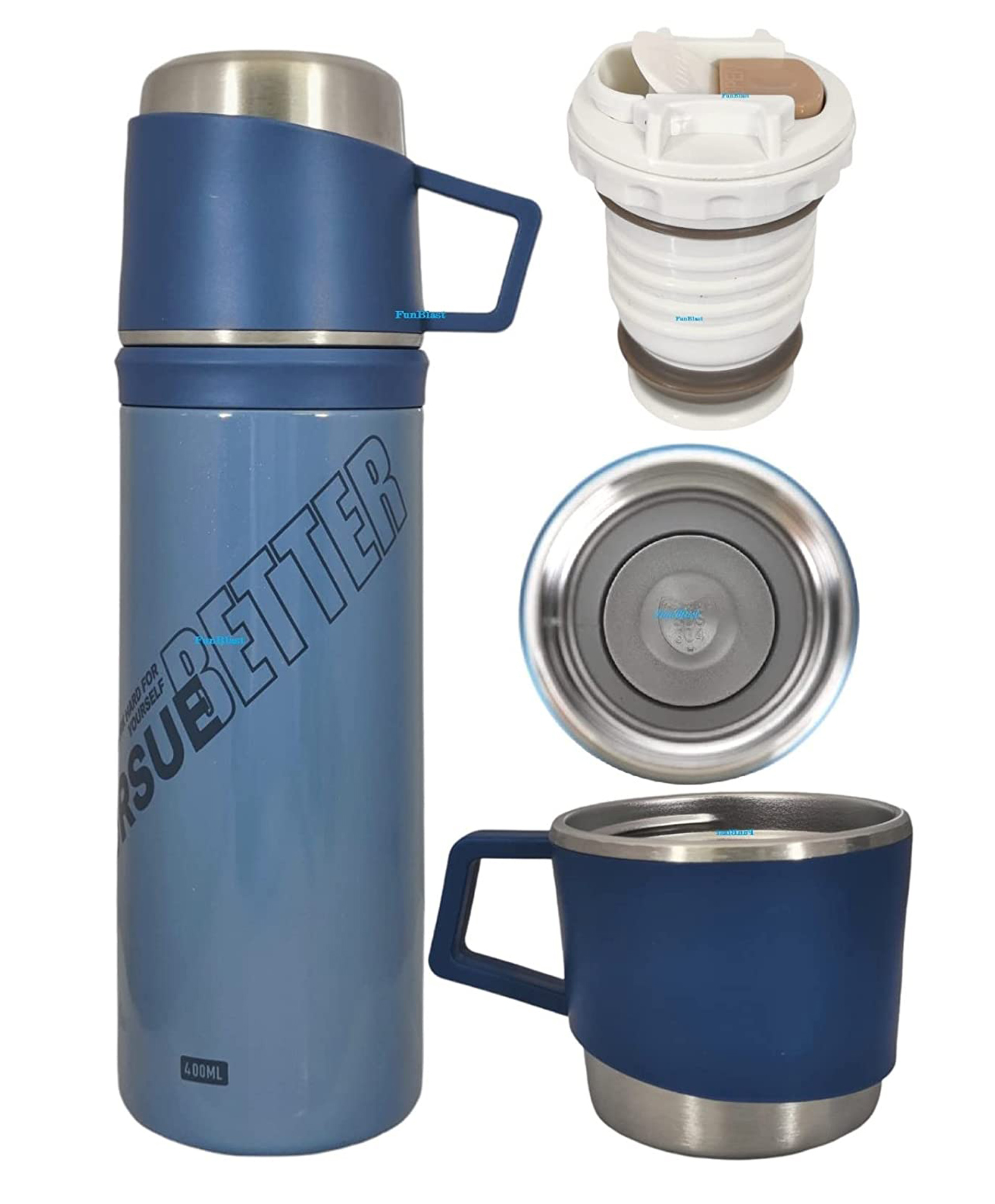 FunBlast Double Wall Vacuum Insulated Stainless Steel Water Bottle Blue  400 ML-image-11