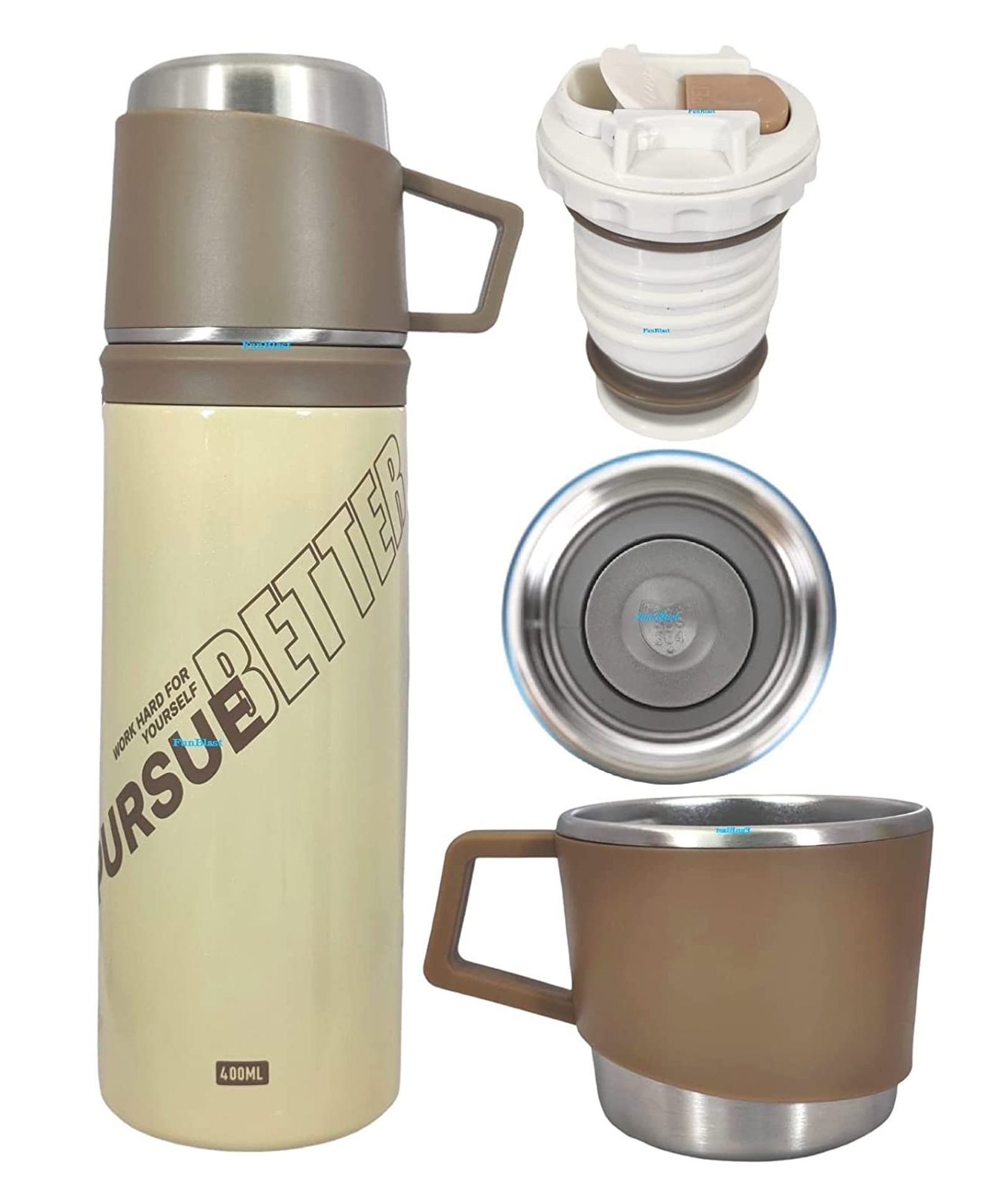 FunBlast Double Wall Vacuum Insulated Stainless Steel Water Bottle Brown  400 ML-picture-32