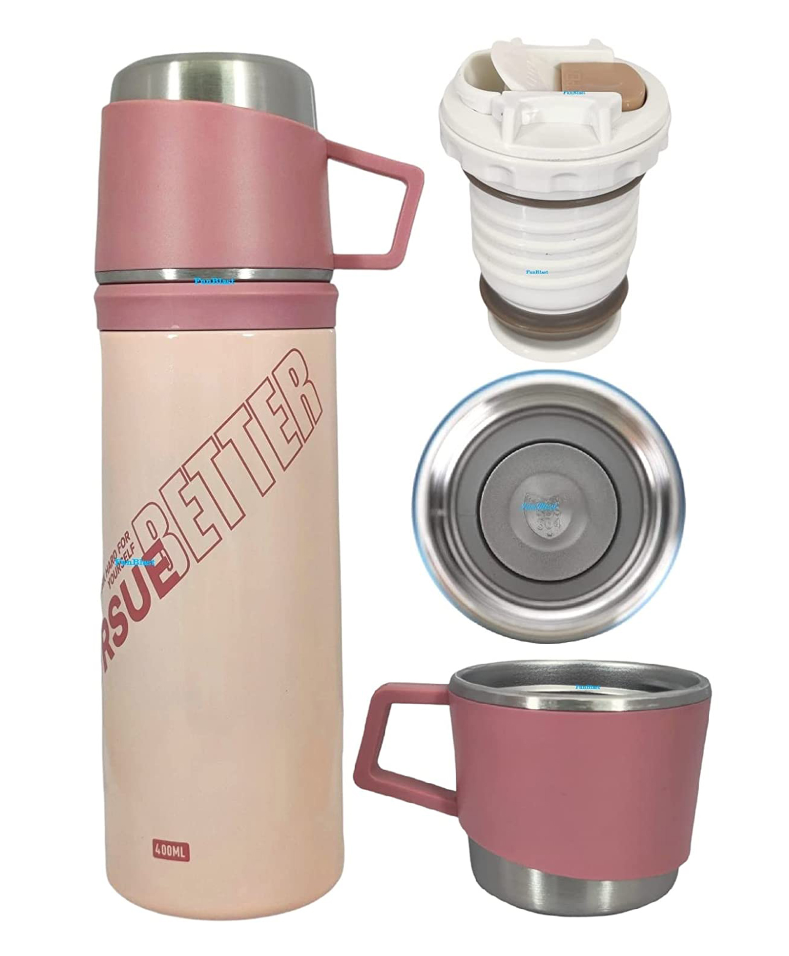 FunBlast Double Wall Vacuum Insulated Stainless Steel Water Bottle Pink  400 ML-image-18