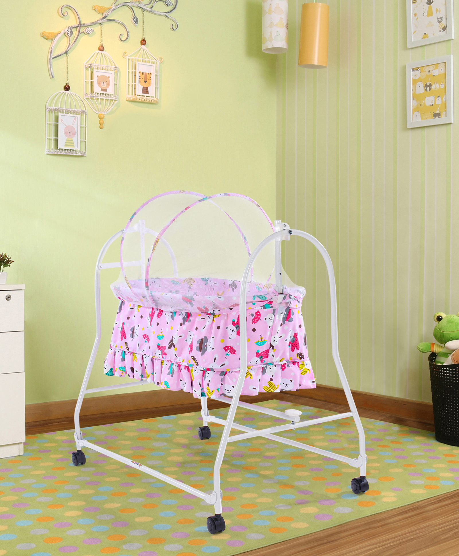 Baby Cradle with Kitty Print - Pink-image-34