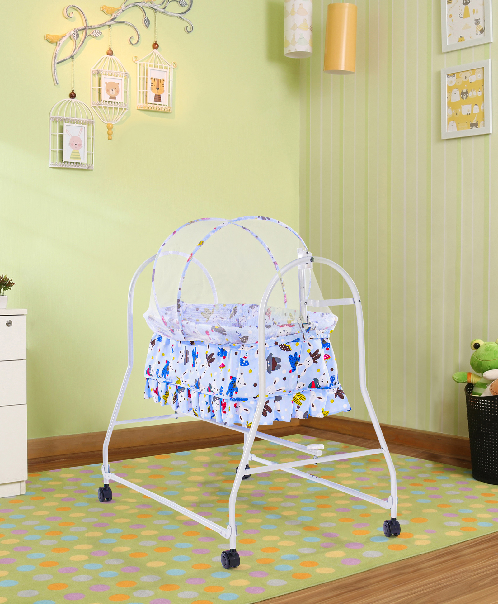 Baby Cradle with Kitty print - Blue-image-35