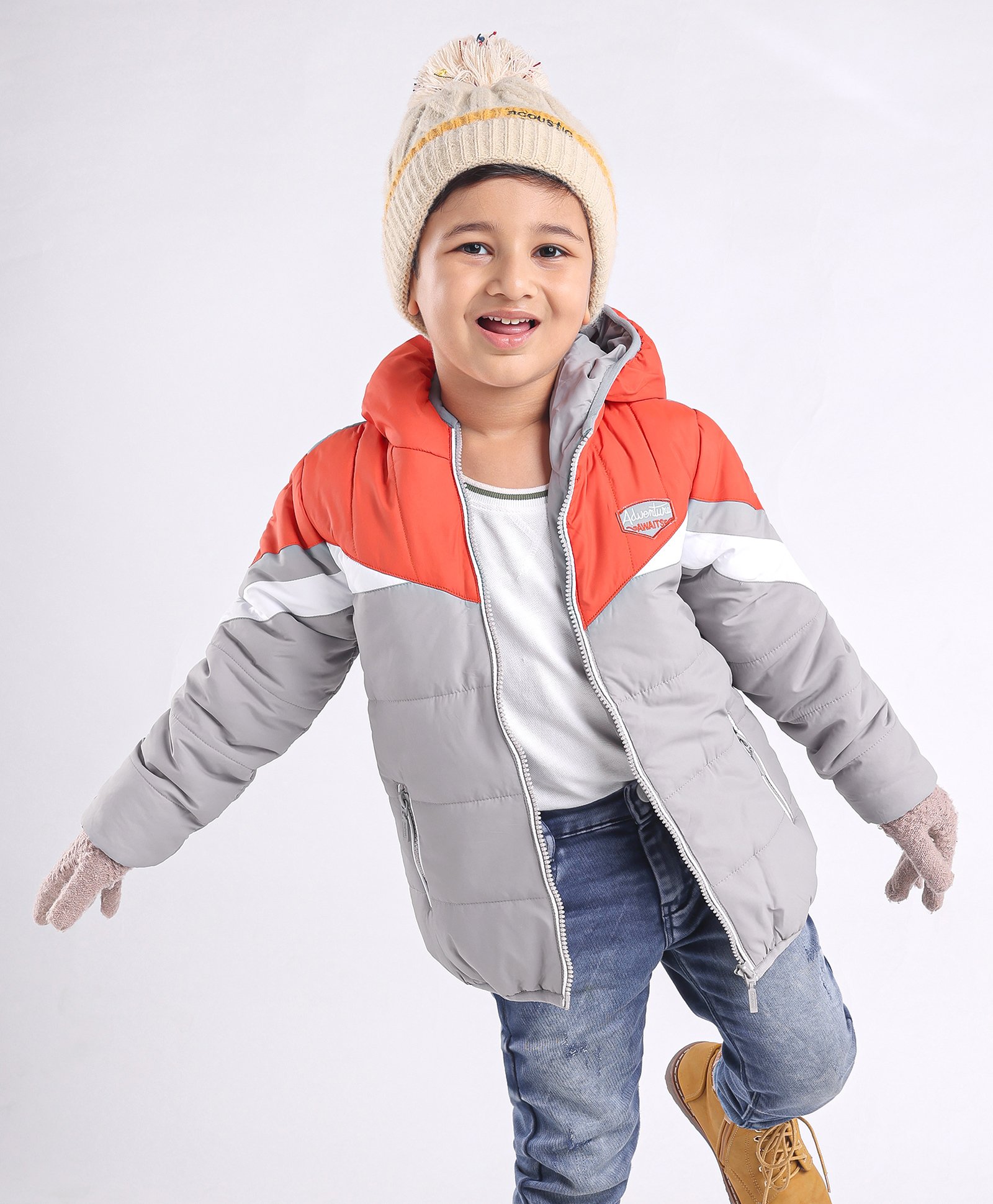 Babyhug Full Sleeves Hooded and Padded Jacket - Grey and Orange-image-37