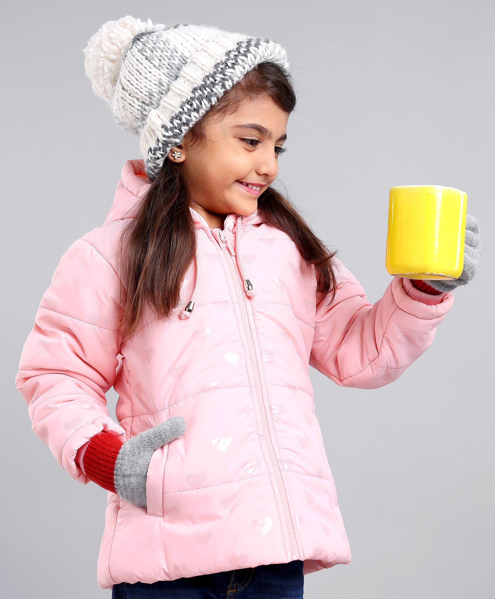 Babyhug Full Sleeves Hooded Winter Jacket Heart Print - Pink-picture-28