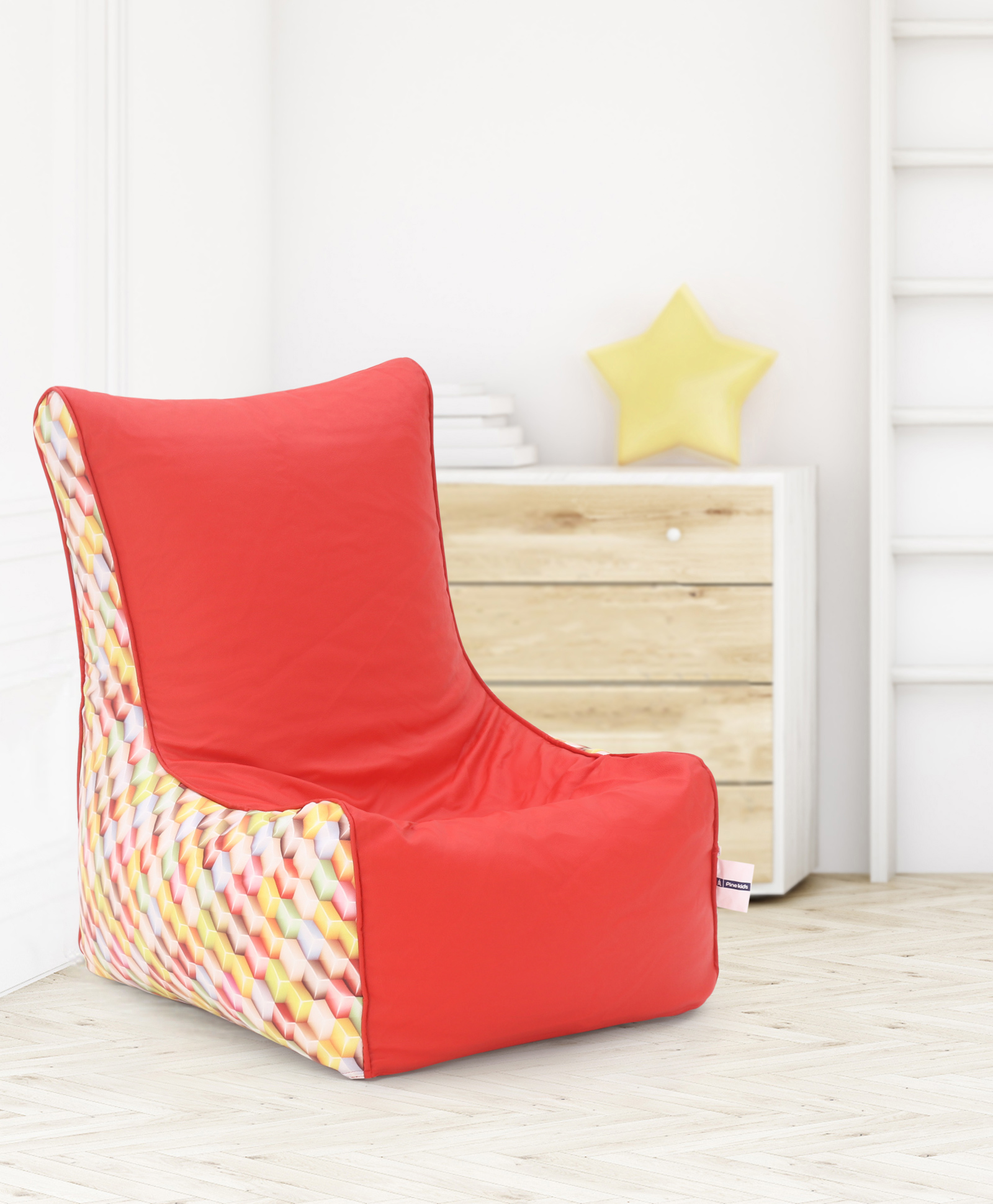 Pine Kids Sofa Bean Bag Without Beans 3D Blocks - Red-image-1