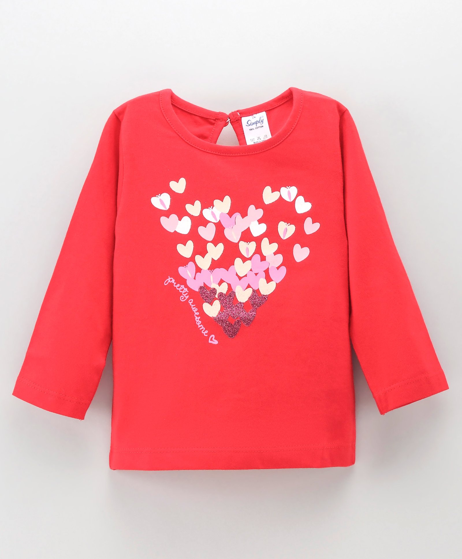 Simply Full Sleeves Cotton Top Hearts Print- Red-image-16