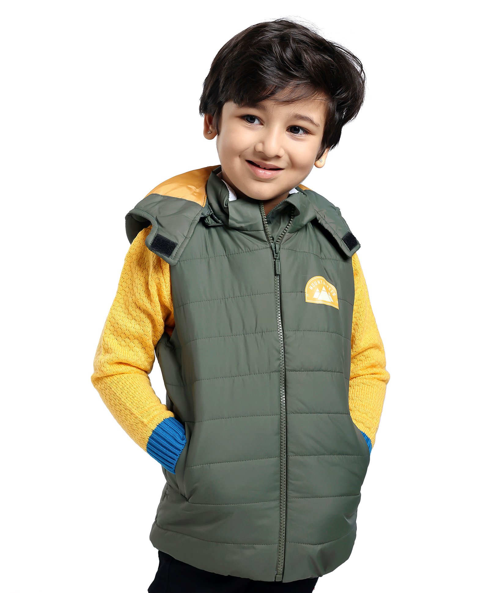 Babyhug Sleeveless Hooded Fashion Heavy Winter Solid Color Jacket - Olive Green-picture-25