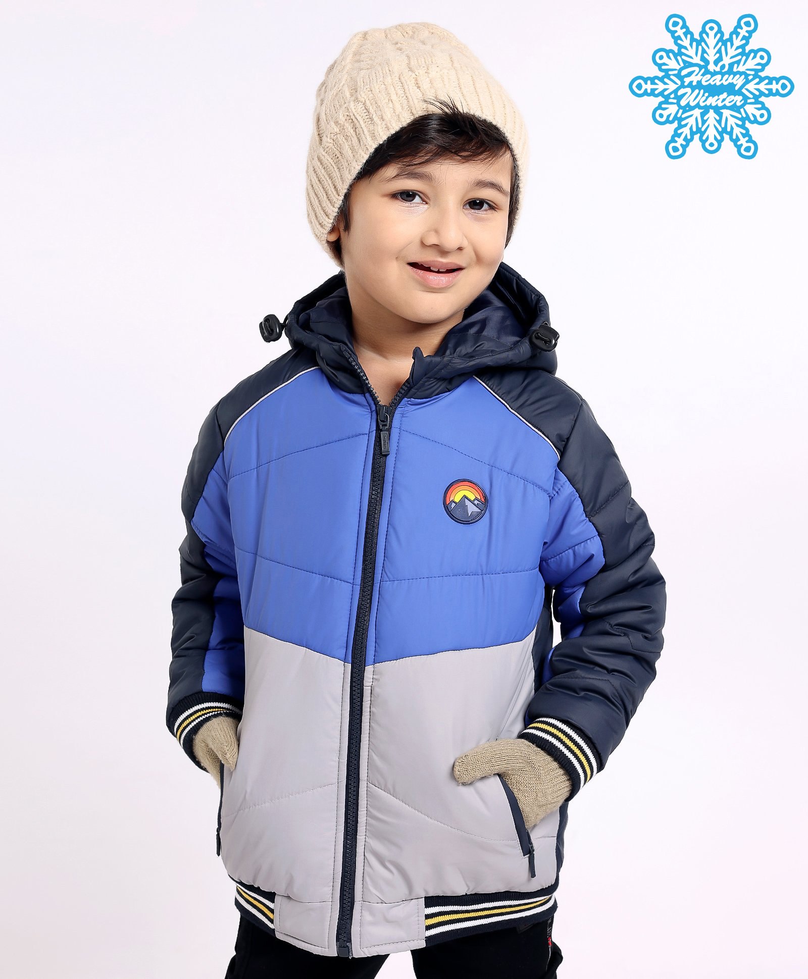 Babyhug Full Sleeves Hooded Fashion Heavy Winter Color Blocked Jacket - Blue-picture-26