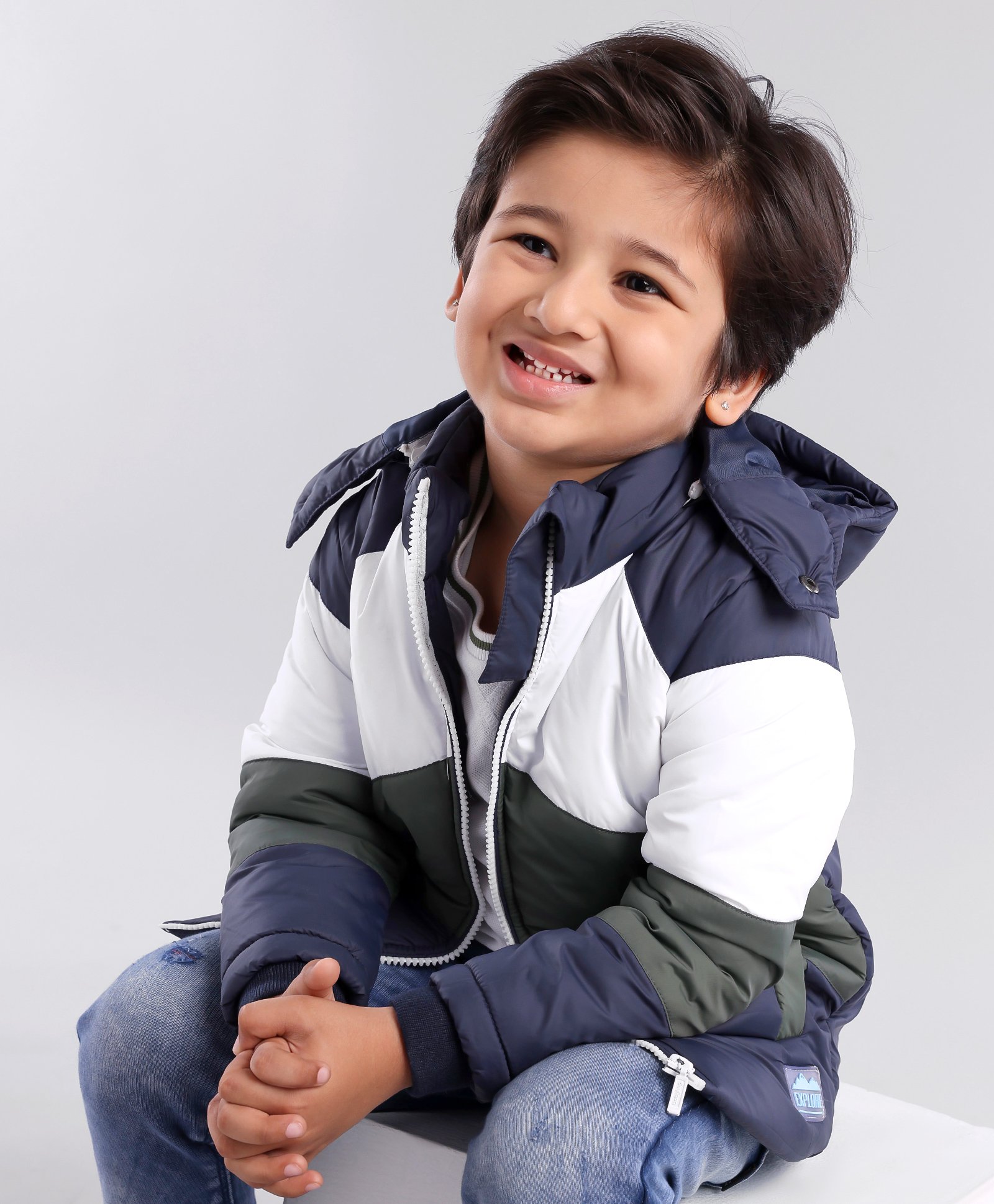 Babyhug Full Sleeves Hooded Fashion Heavy Winter Color Blocked Jacket - Blue-image-20
