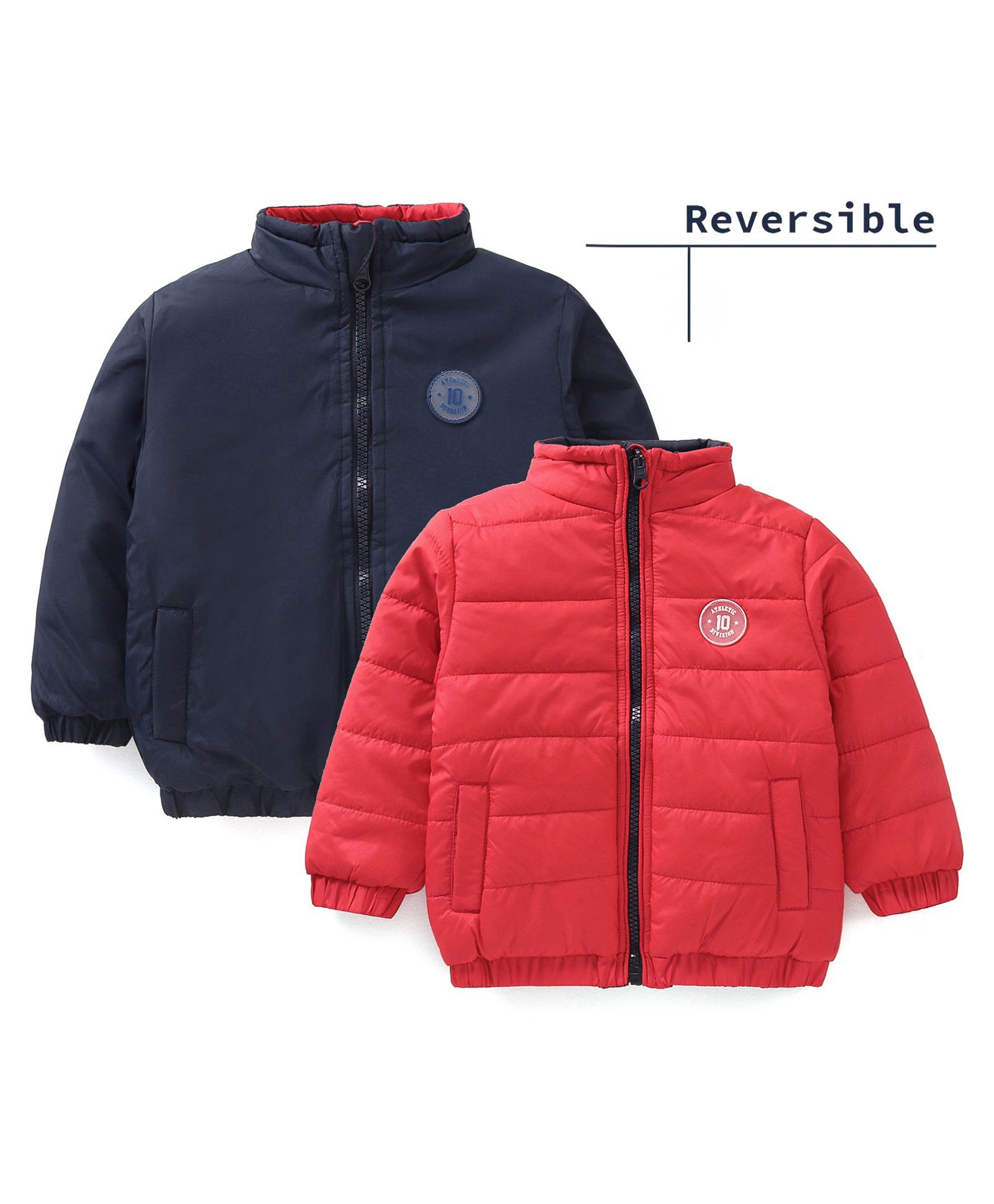 Babyhug Full Sleeves Padded Reversible Jacket Solid Colour - Red and Blue-image-40