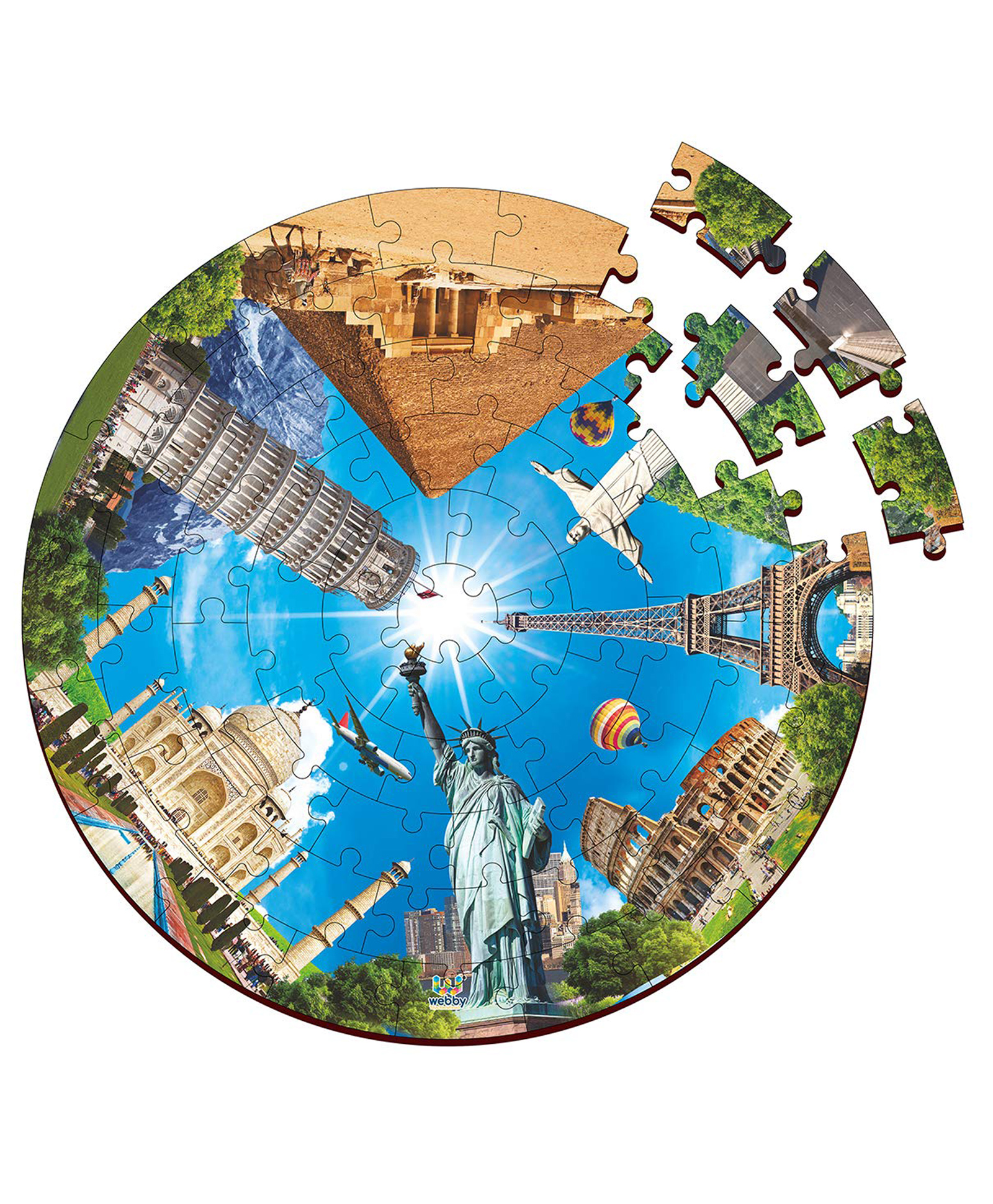 Lattice Wooden 7 Wonders Jigsaw Round Puzzle - 60 Pieces-picture-16