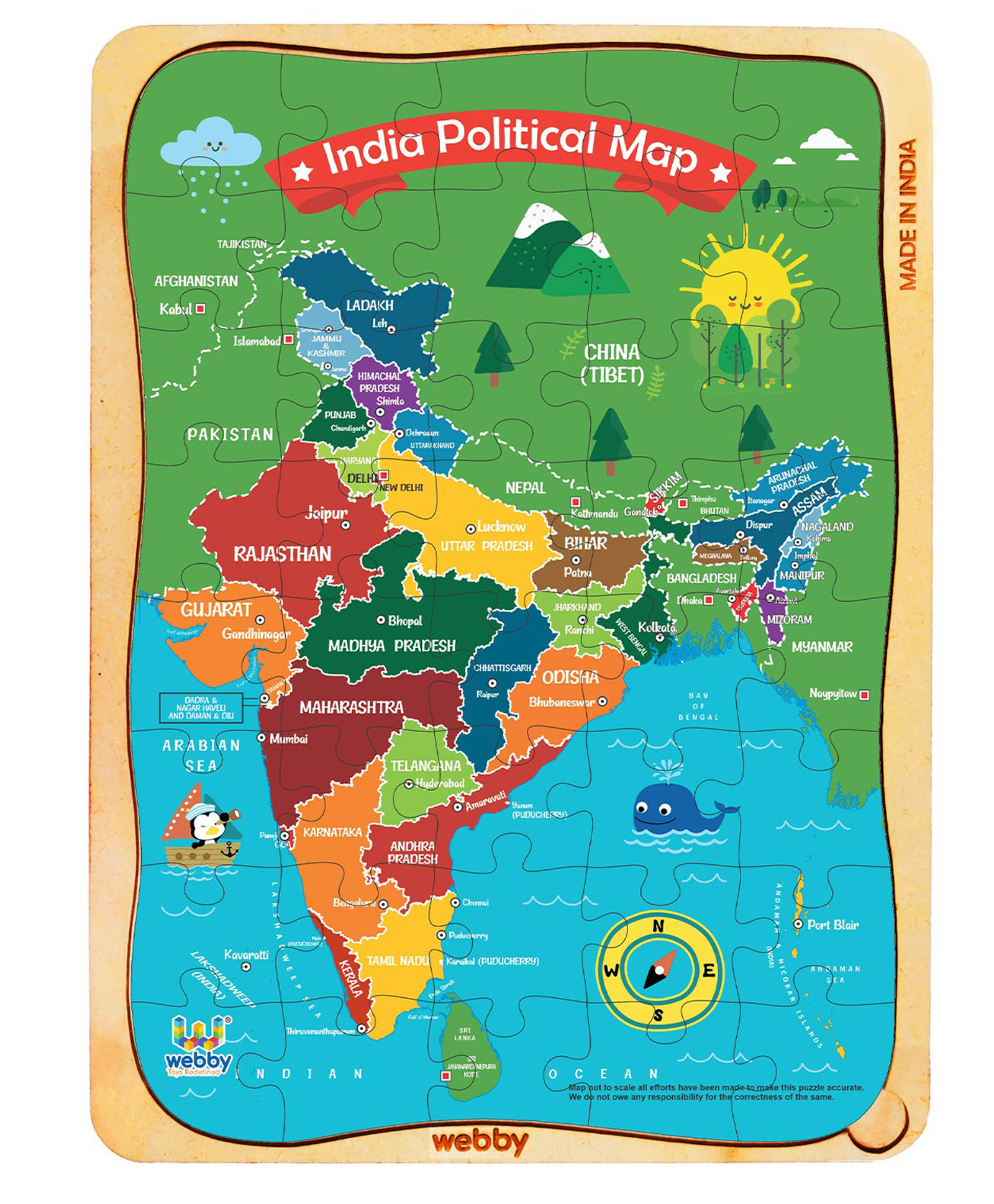 Lattice India Map Wooden Jigsaw Puzzle Multicolour - 40 pieces-image-41