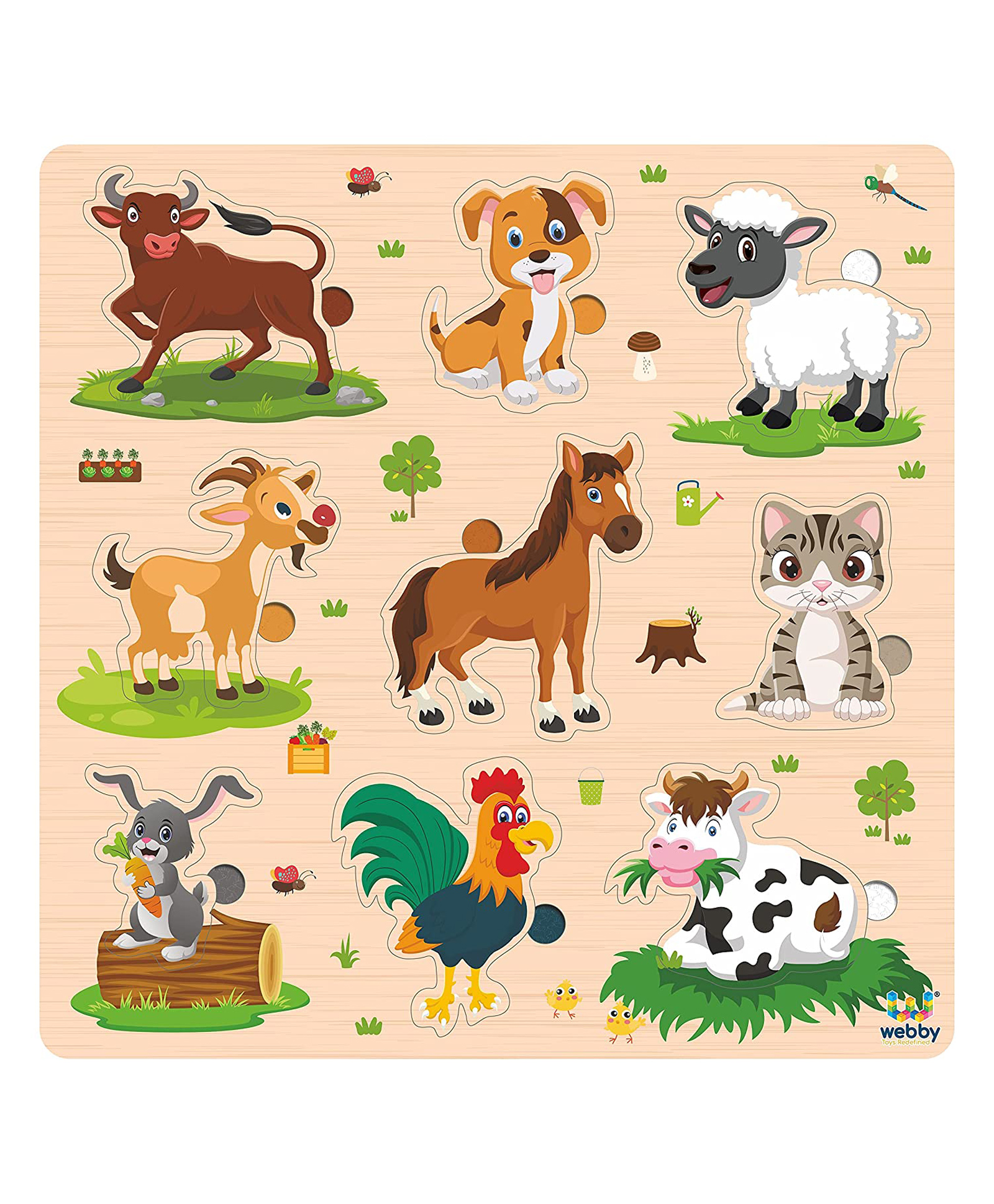 Lattice Wooden Farm Animals Board Puzzle Multicolour - 9 Pieces-image-41