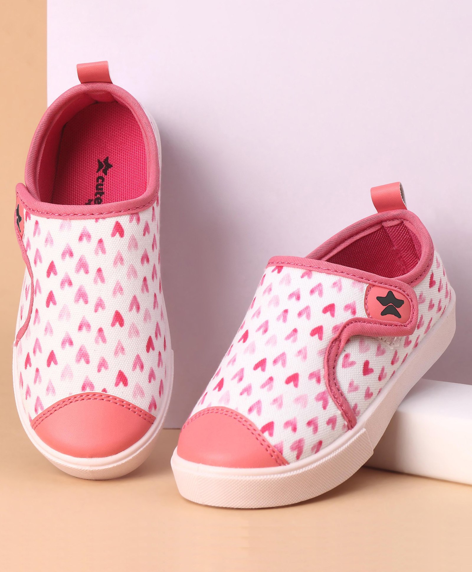 Cute Walk by Babyhug Casual Shoes With Velcro Closure Heart Print - Light Pink-image-37