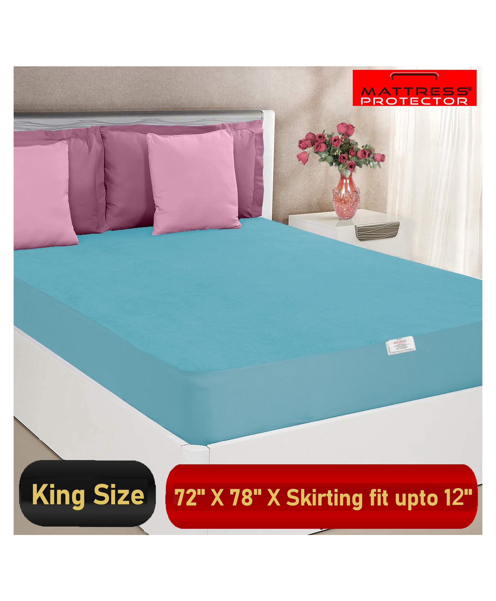Mattress Protector Mattress Cover King Size Waterproof Bed Protector Skirting upto 12 Inch - Blue-image-31